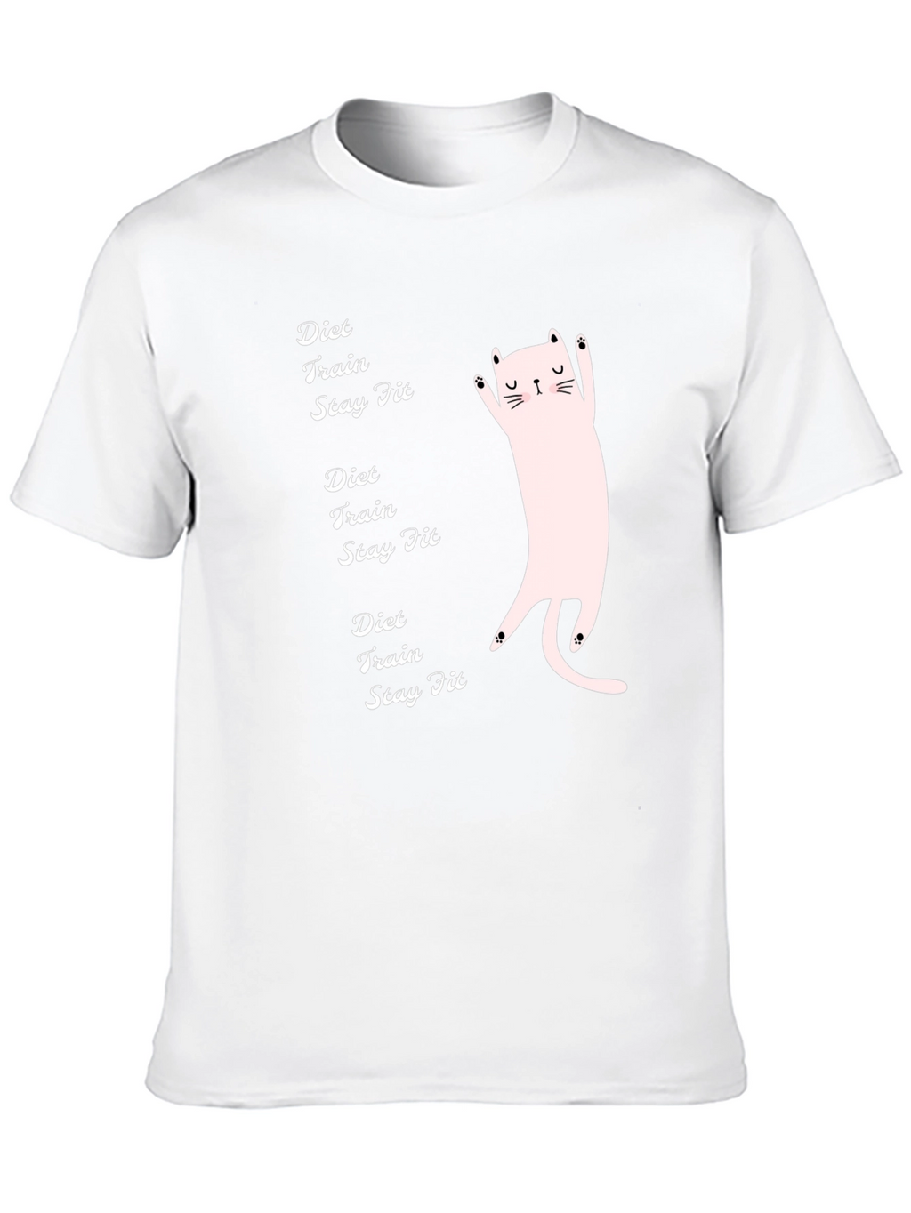 Diet Train Stay Fit Black T-Shirt with Cat Graphic