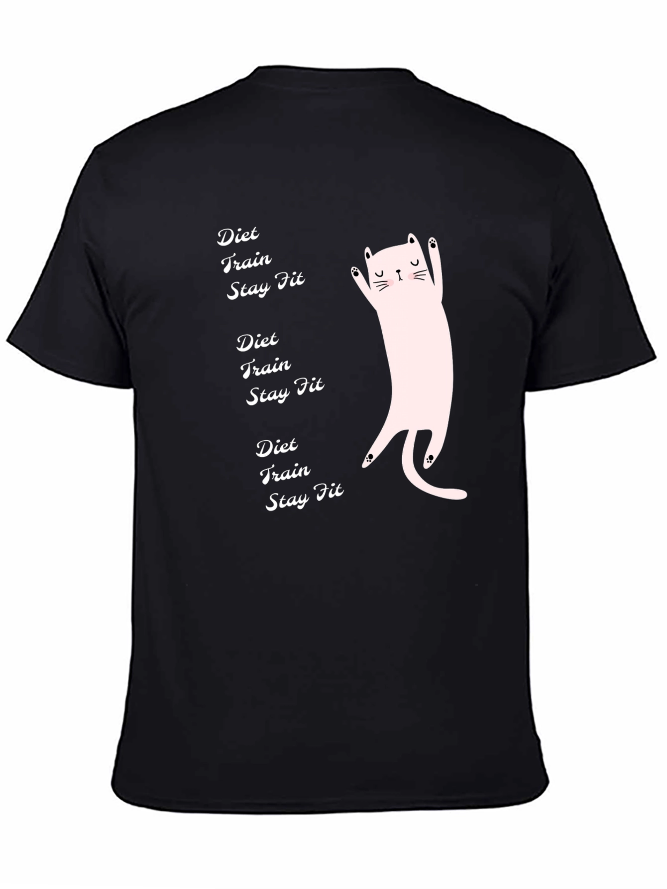 Diet Train Stay Fit Black T-Shirt with Cat Graphic