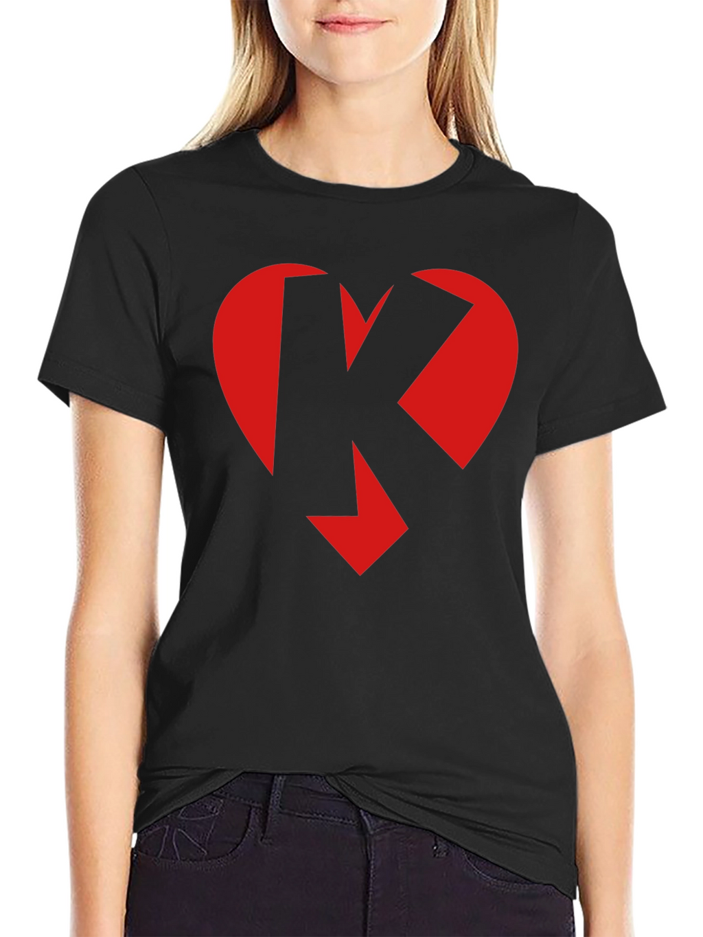Heart K Graphic Tee - Black Crew Neck