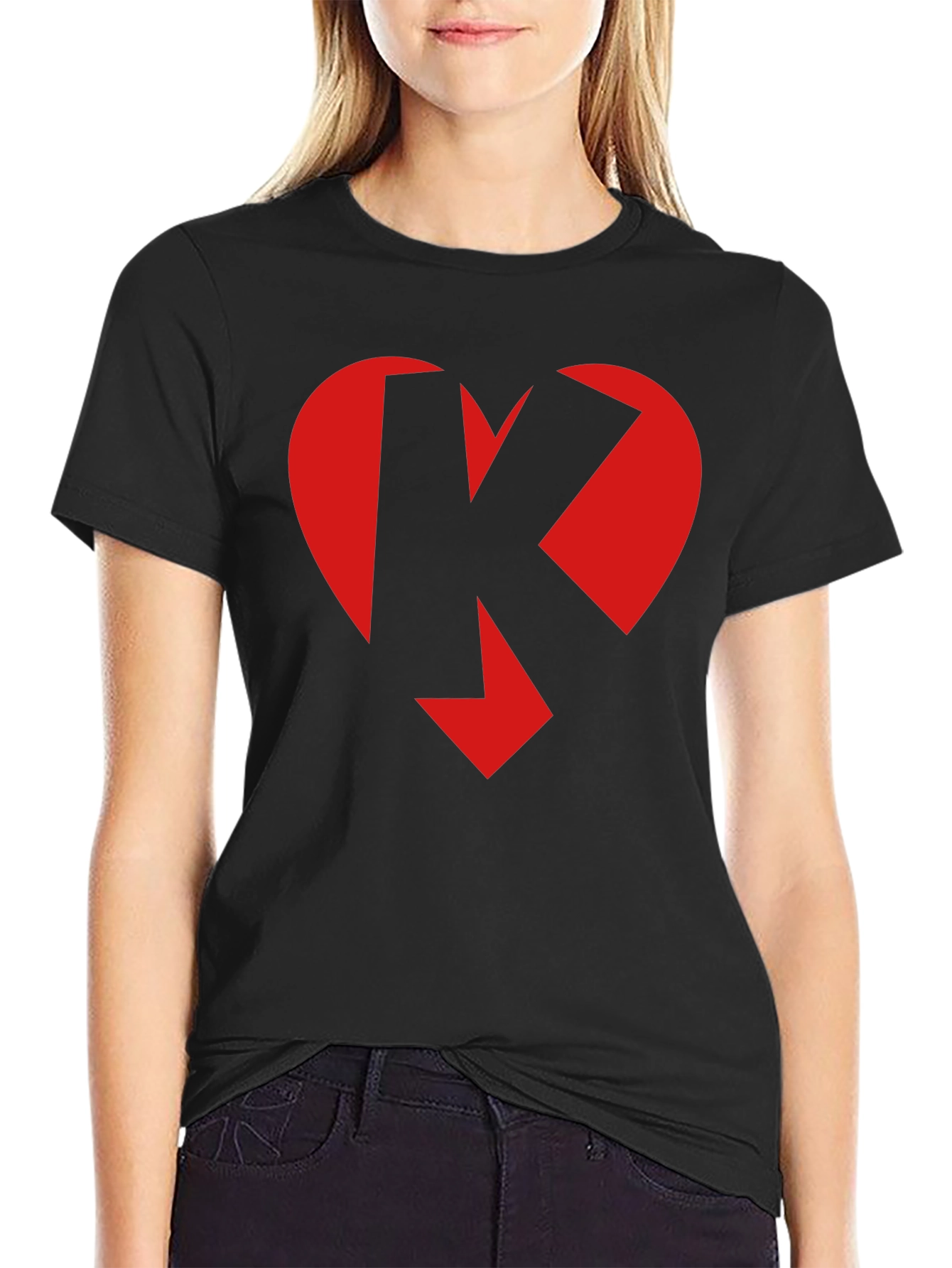 Heart K Graphic Tee - Black Crew Neck