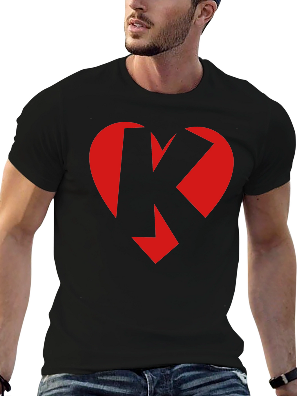 Heart K Graphic Tee - Black Crew Neck