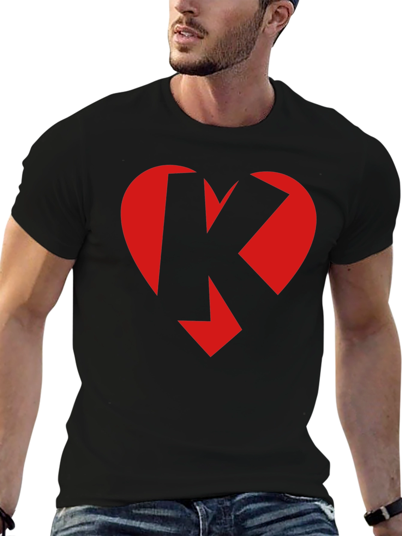 Heart K Graphic Tee - Black Crew Neck