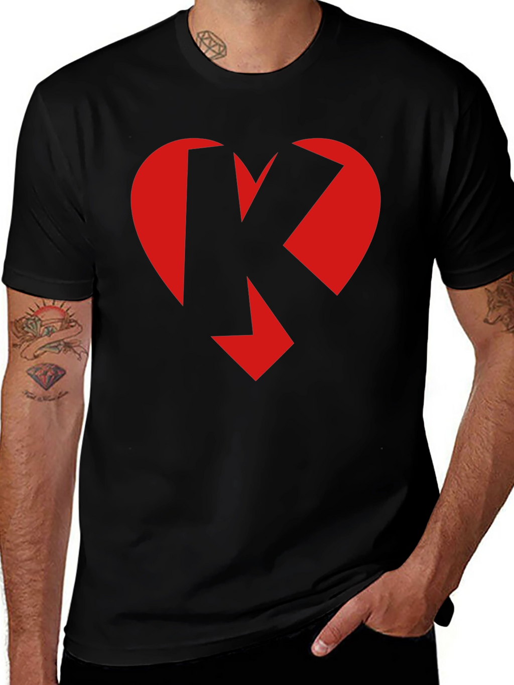 Heart K Graphic Tee - Black Crew Neck