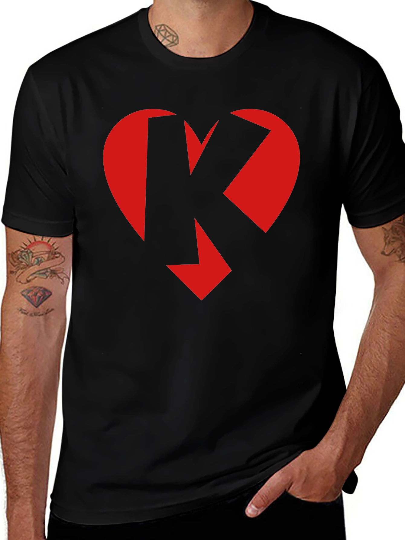 Heart K Graphic Tee - Black Crew Neck