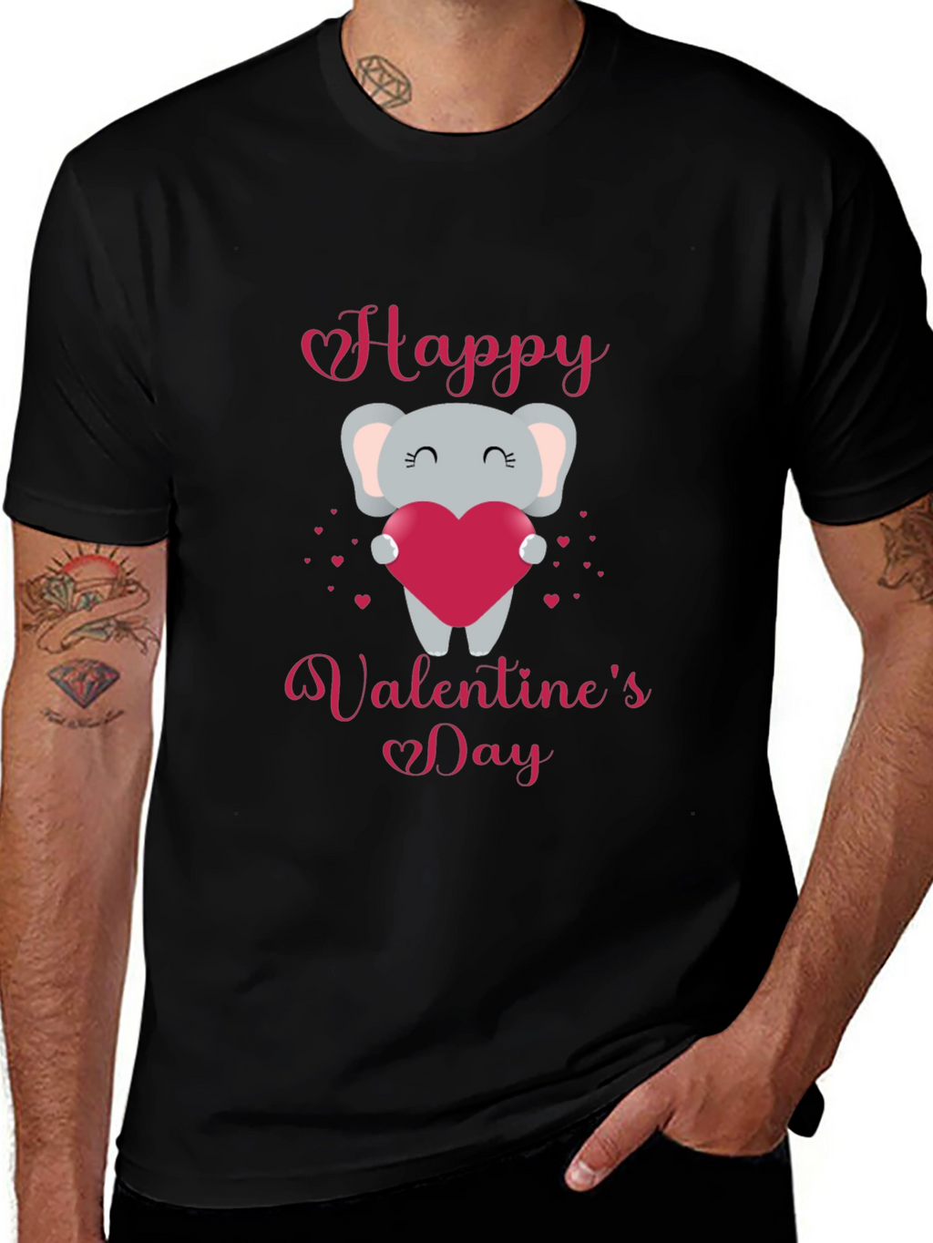 Happy Valentines Day Elephant Graphic T-Shirt