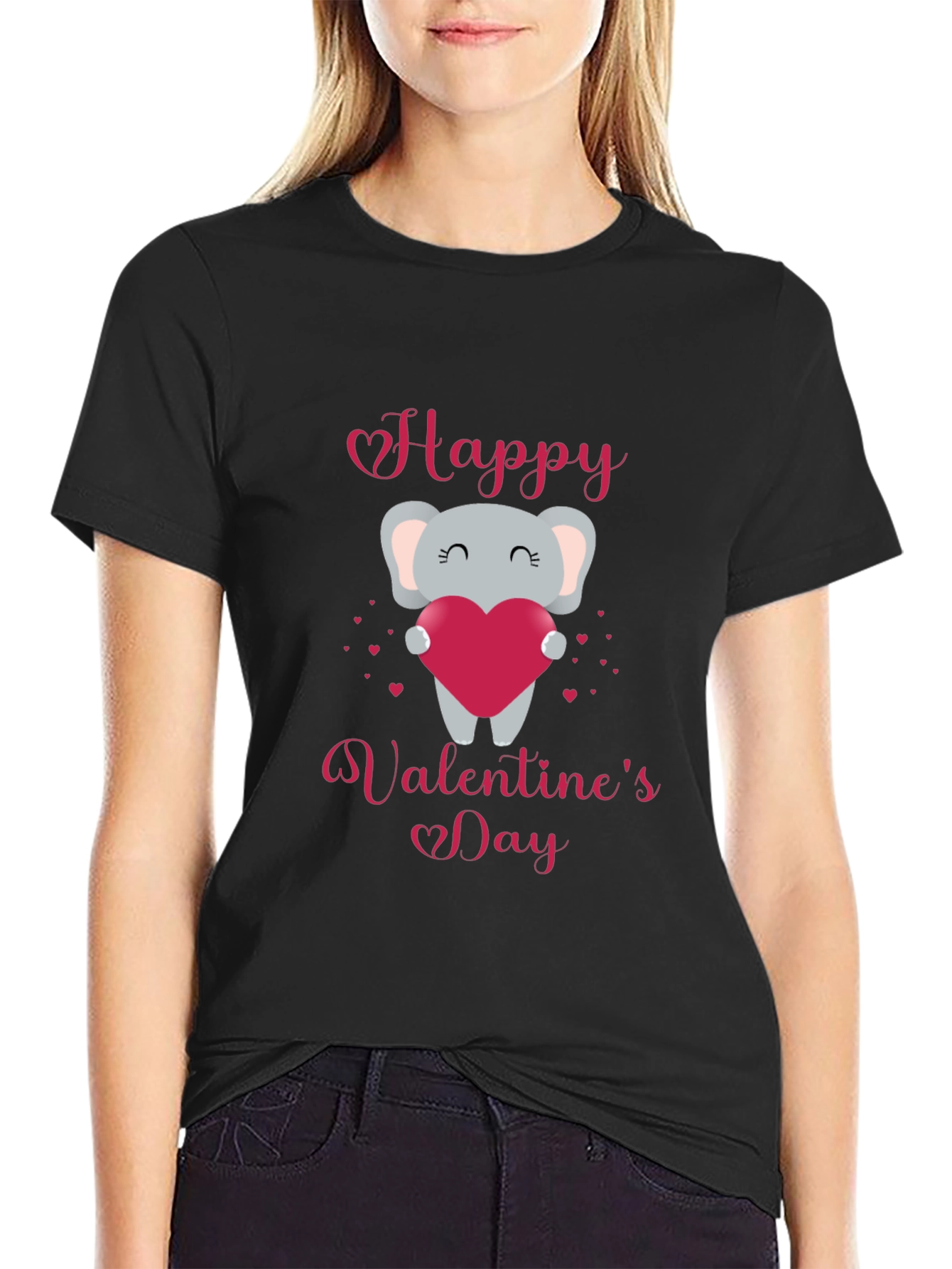 Happy Valentines Day Elephant Graphic T-Shirt
