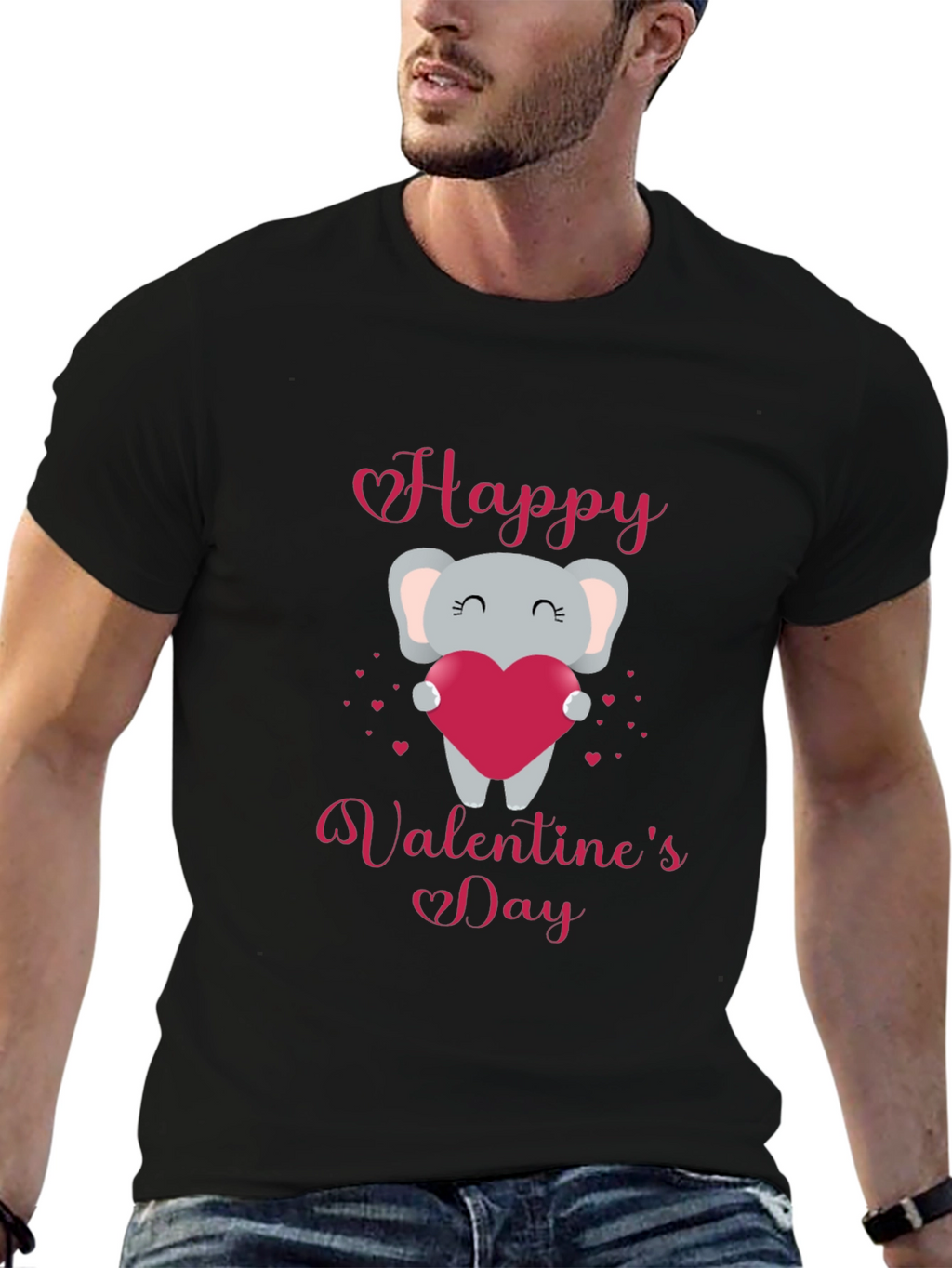 Happy Valentines Day Elephant Graphic T-Shirt