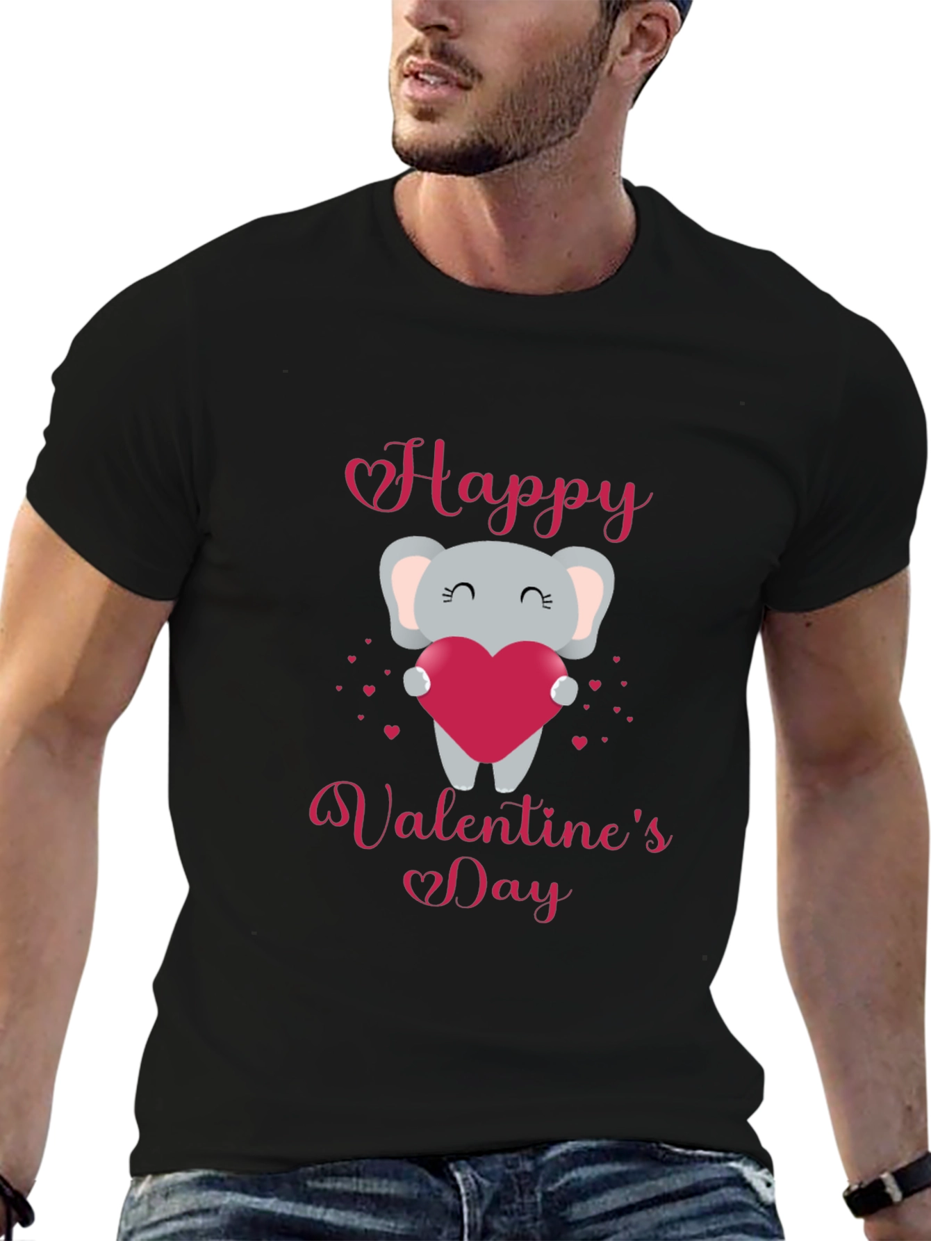 Happy Valentines Day Elephant Graphic T-Shirt