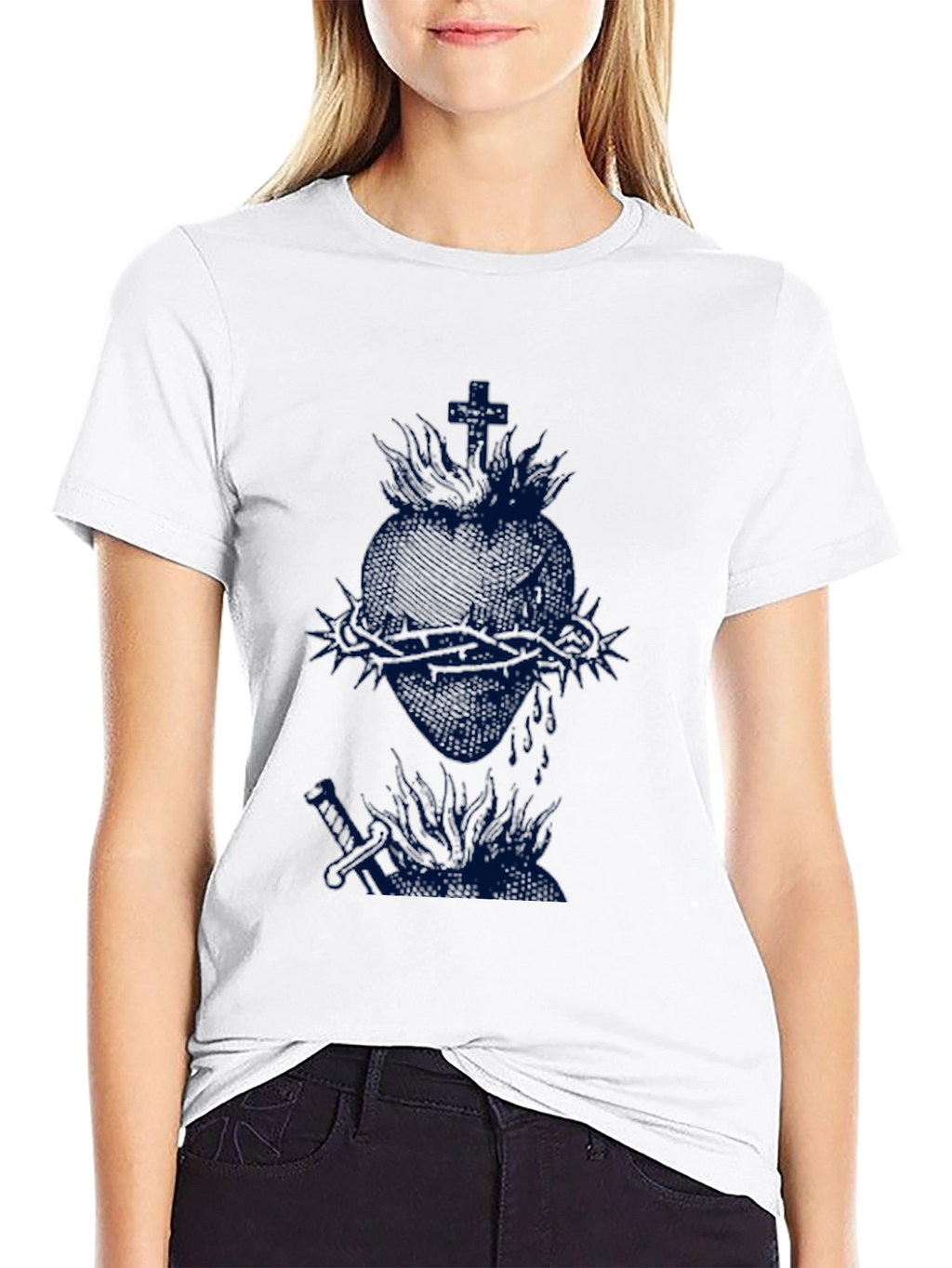Black T-Shirt with Heart Graphic