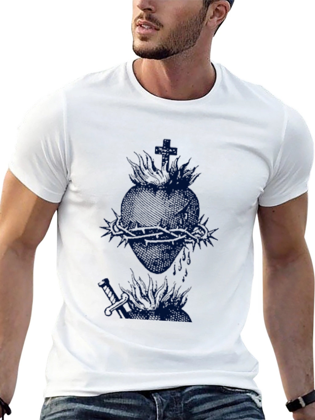 Black T-Shirt with Heart Graphic