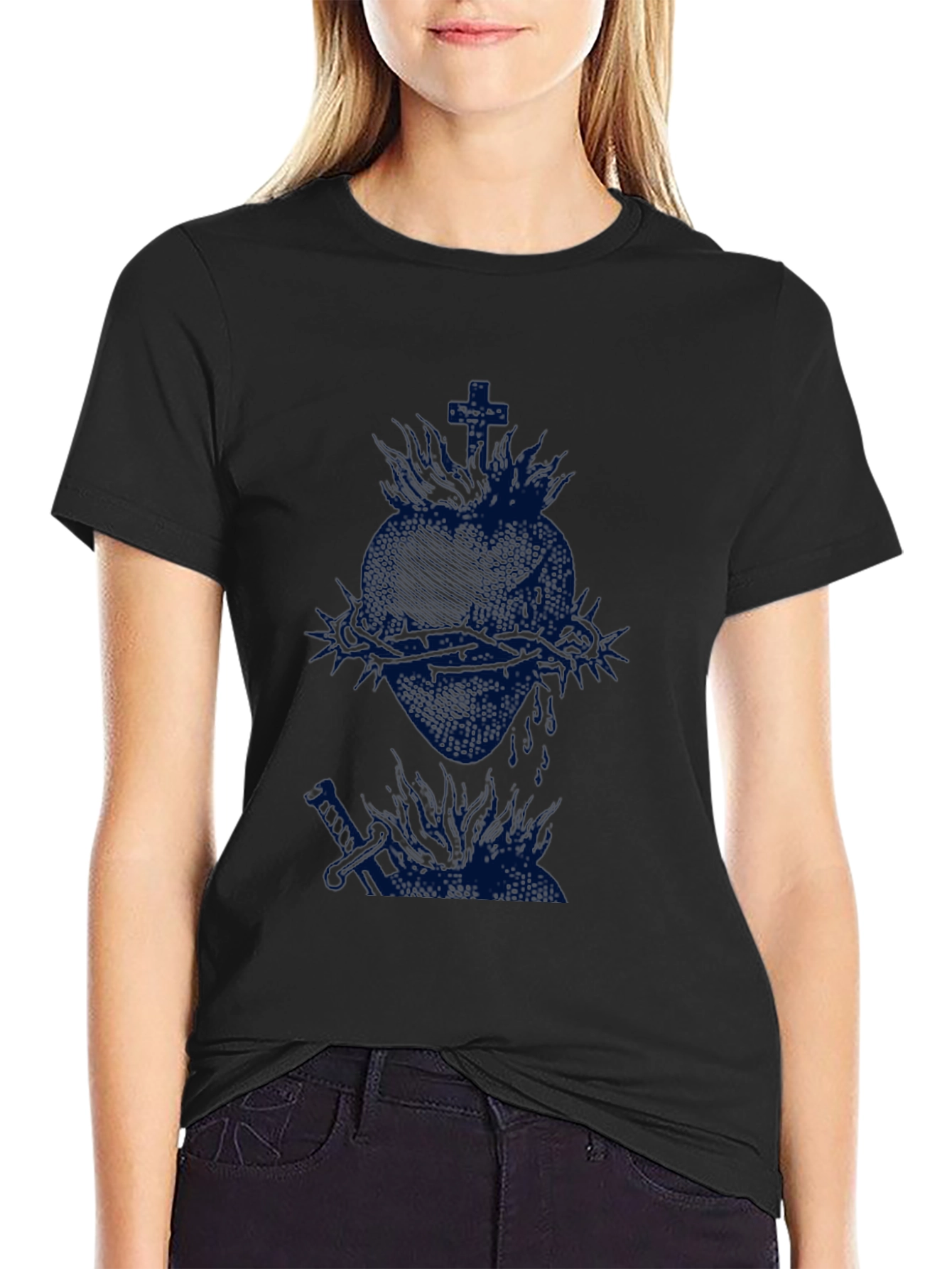 Black T-Shirt with Heart Graphic