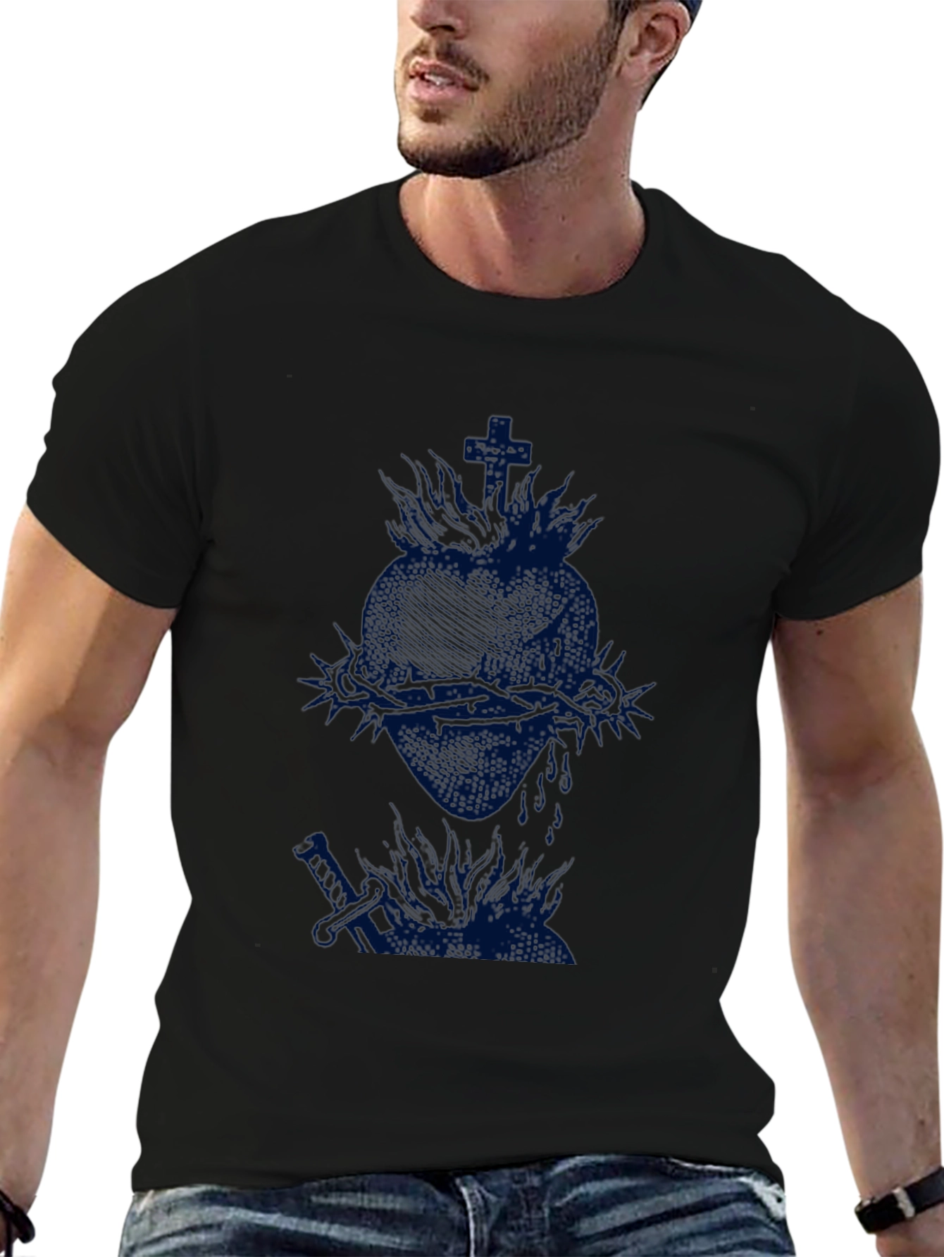 Black T-Shirt with Heart Graphic