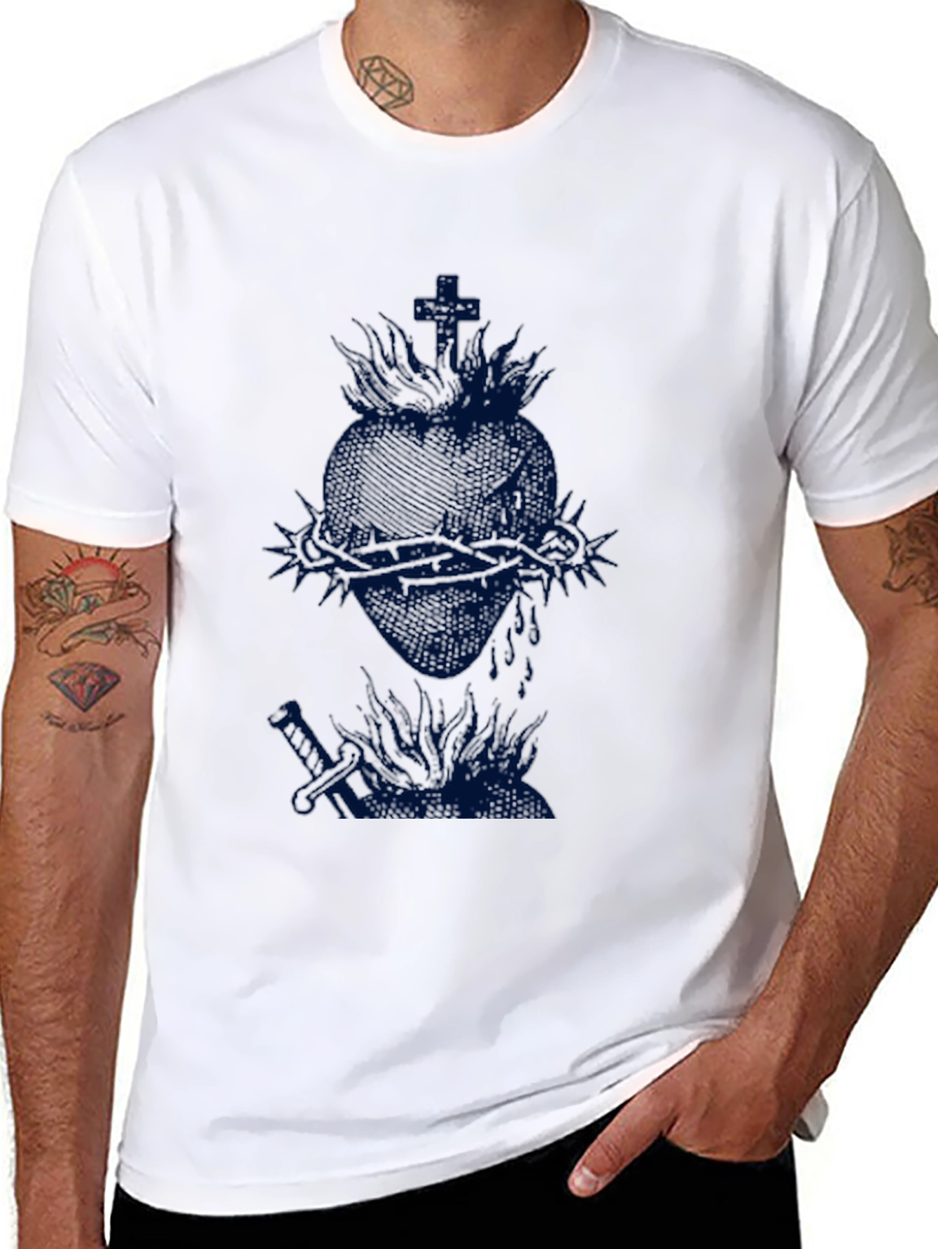 Black T-Shirt with Heart Graphic