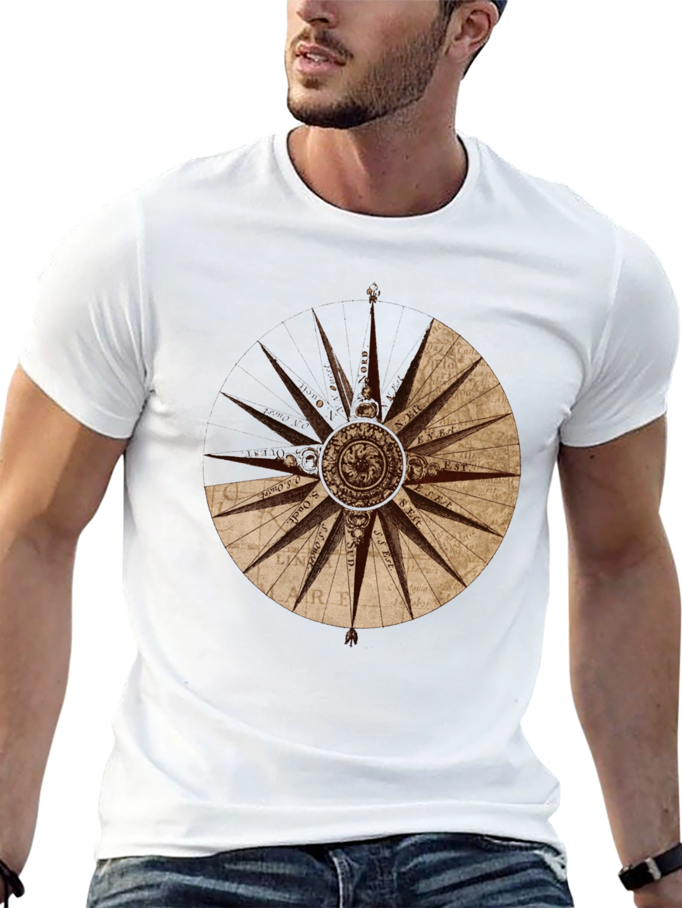 Nautical Compass Rose Graphic Tee - Black Cotton