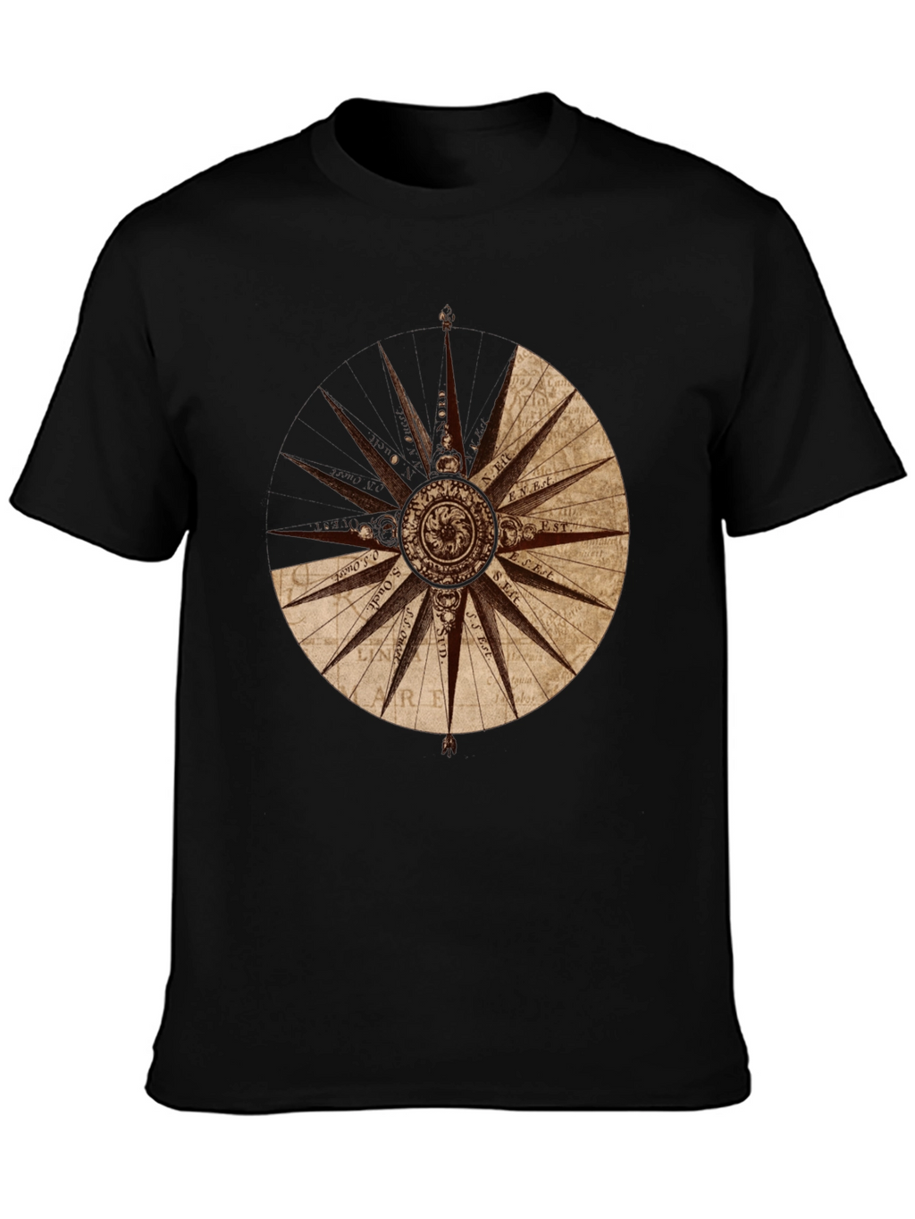 Nautical Compass Rose Graphic Tee - Black Cotton