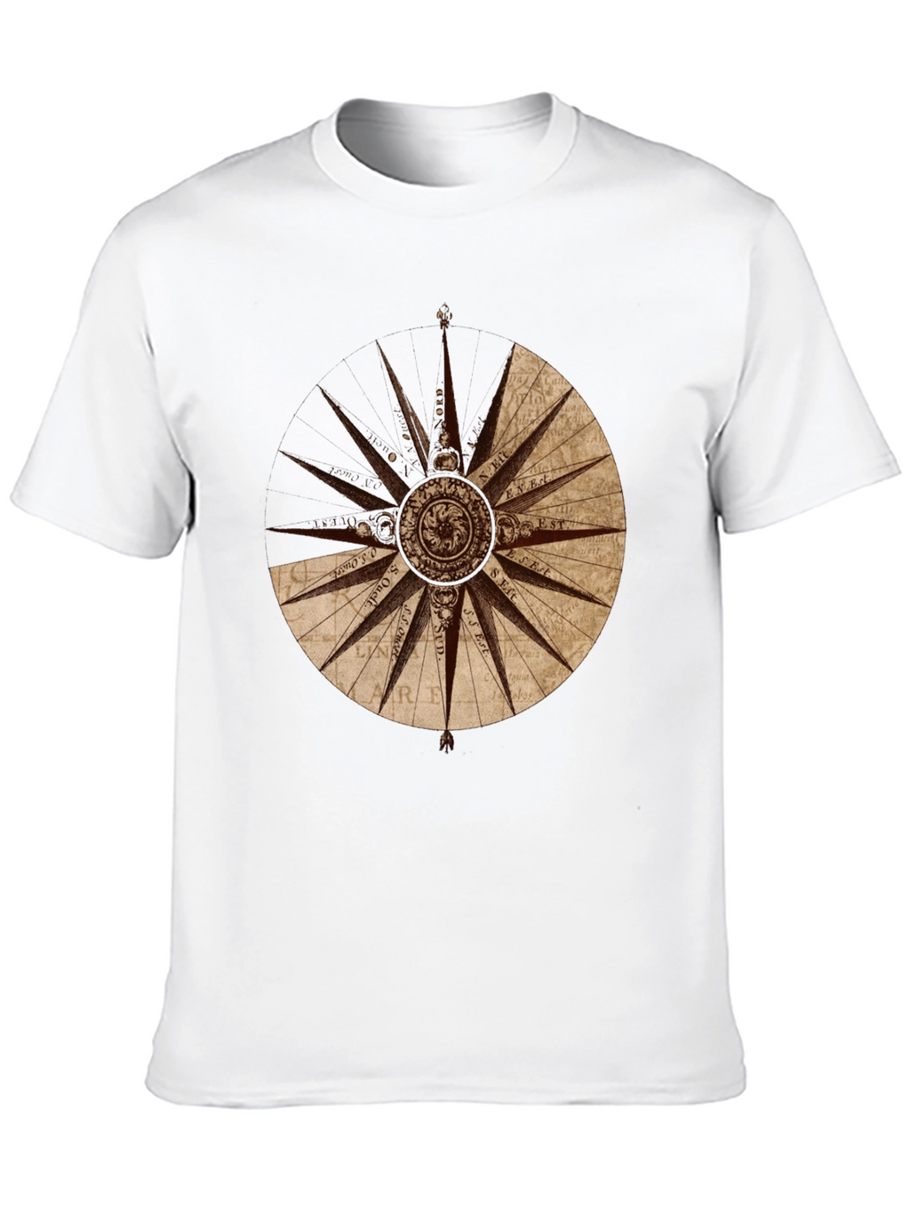 Nautical Compass Rose Graphic Tee - Black Cotton