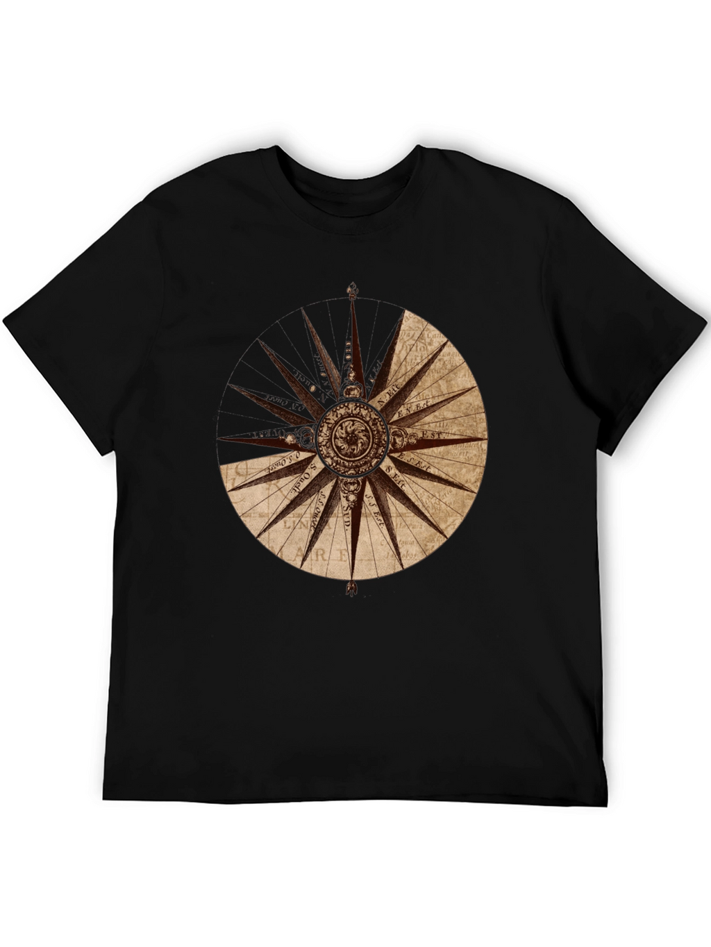 Nautical Compass Rose Graphic Tee - Black Cotton