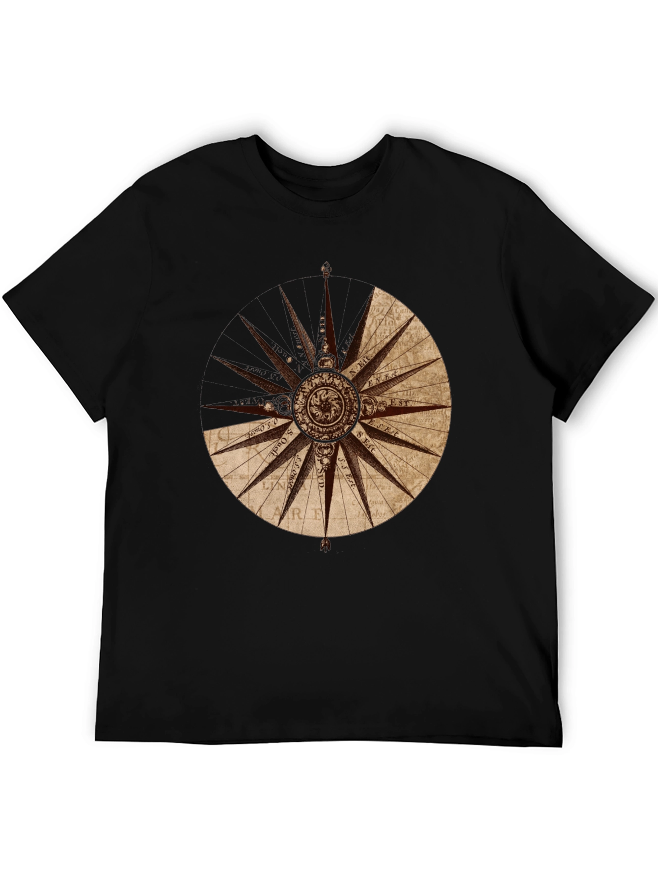 Nautical Compass Rose Graphic Tee - Black Cotton
