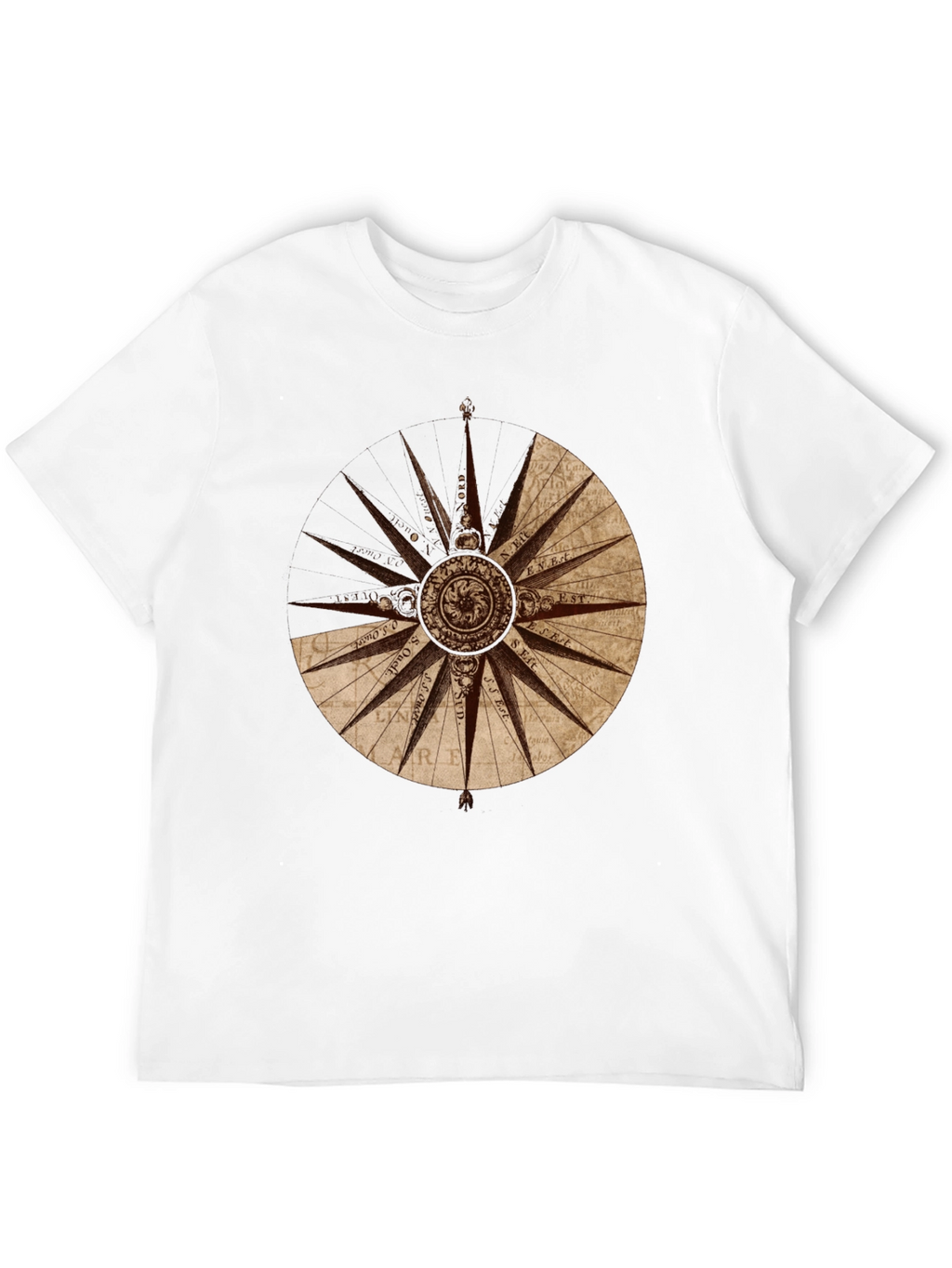 Nautical Compass Rose Graphic Tee - Black Cotton