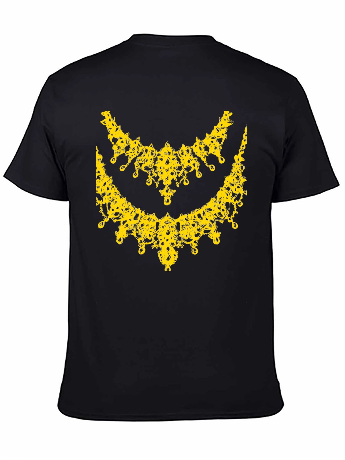 Elegant Yellow Necklace Design Black T-Shirt