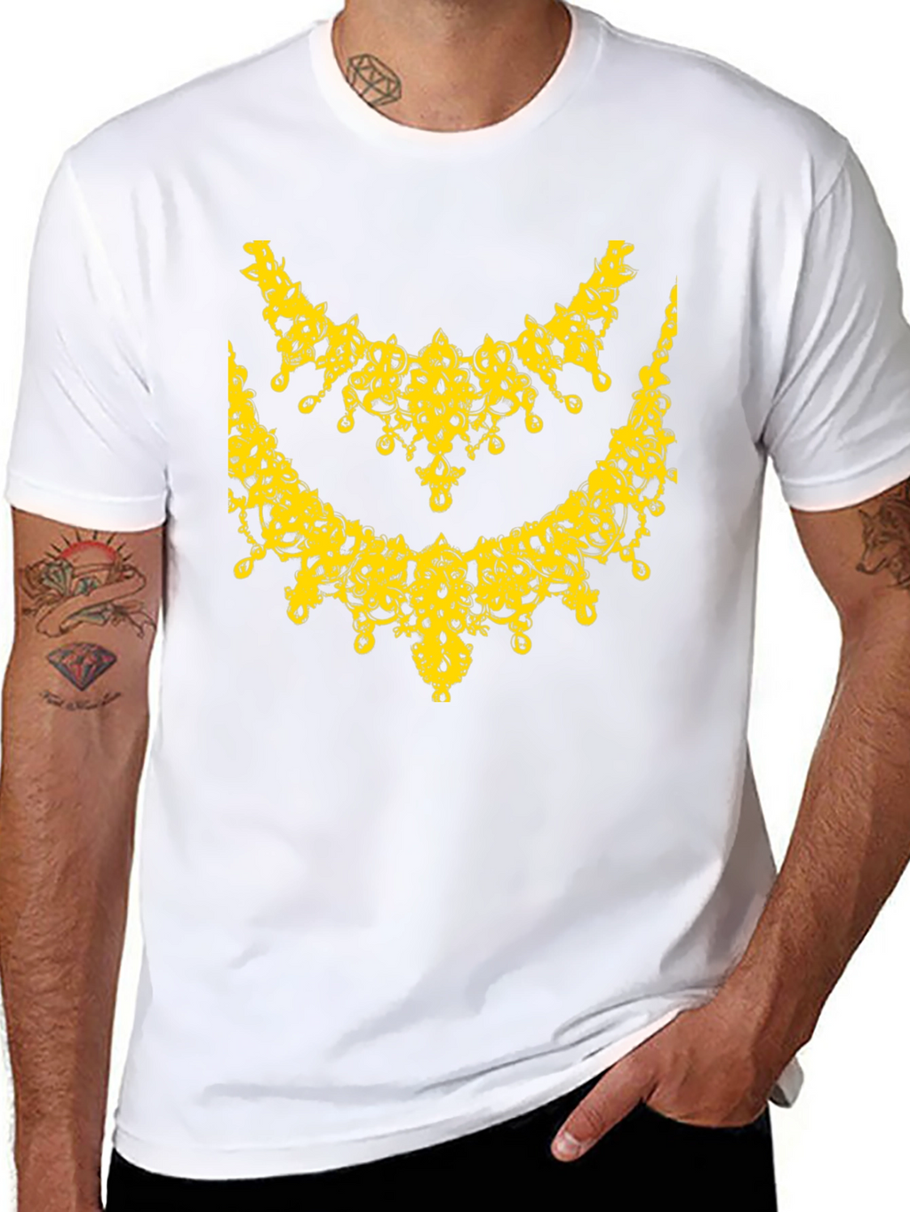 Elegant Yellow Necklace Design Black T-Shirt