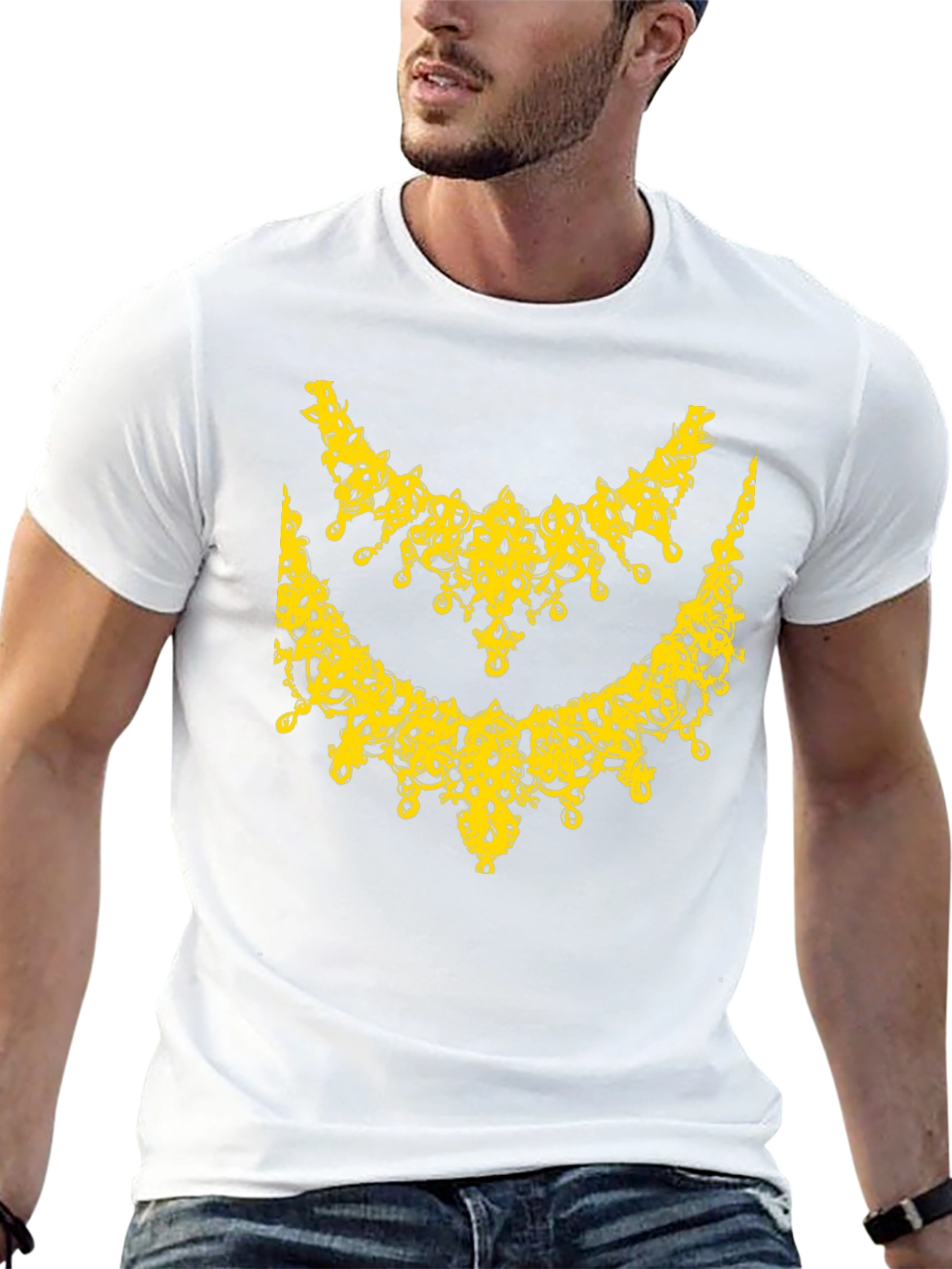 Elegant Yellow Necklace Design Black T-Shirt