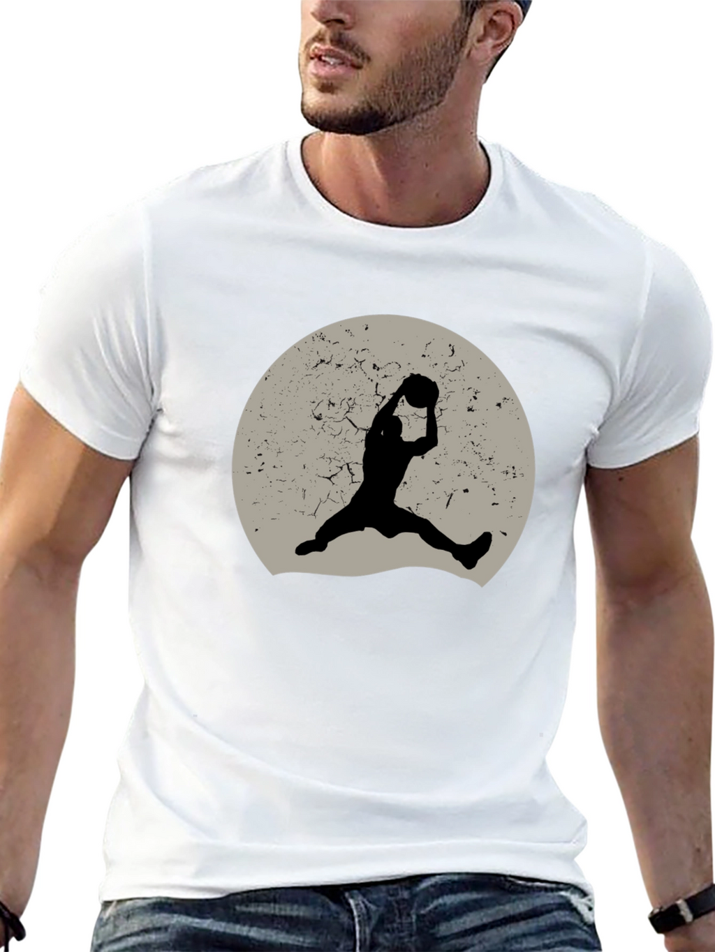 Retro Basketball Silhouette Graphic Tee - Black
