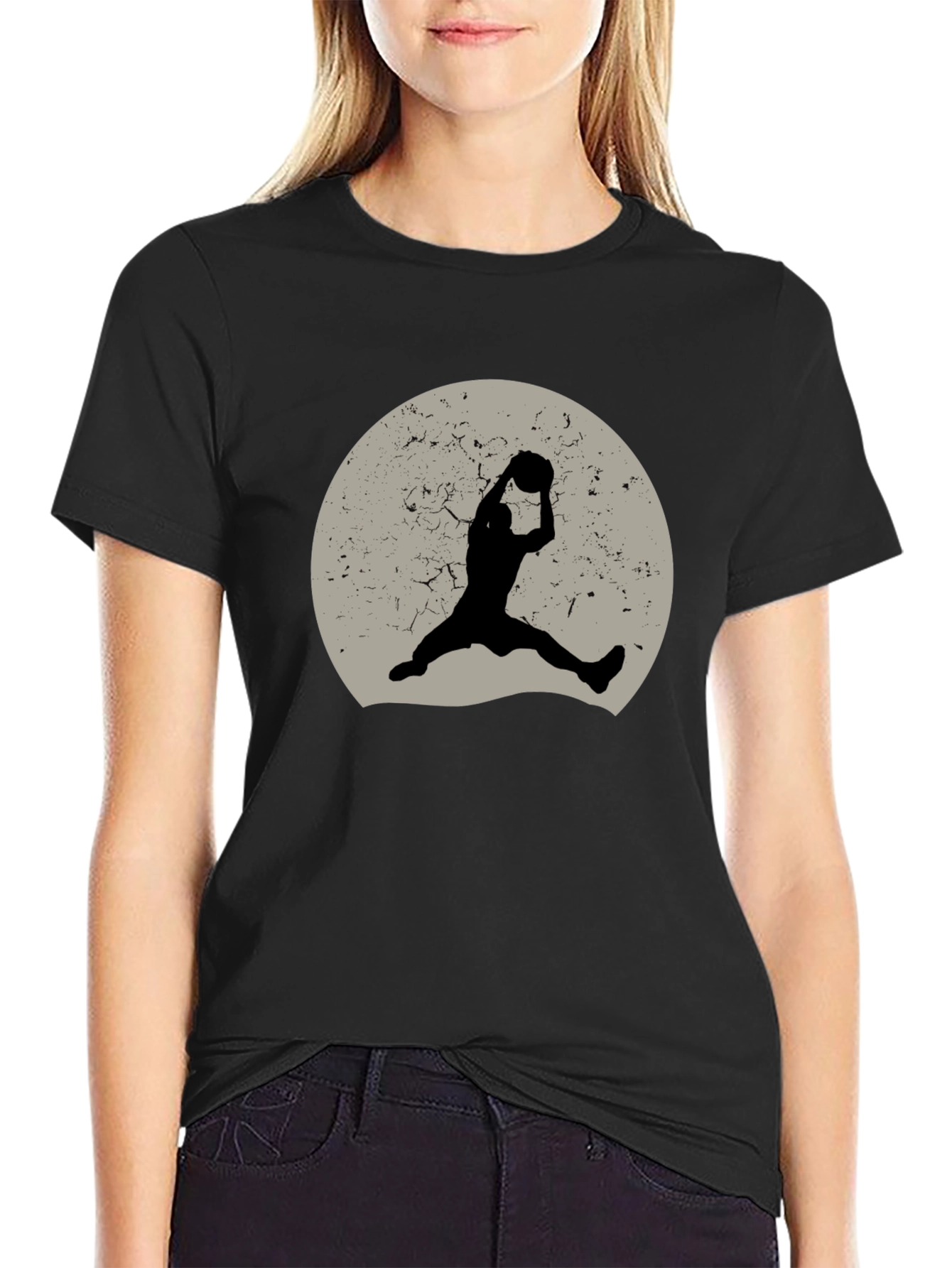 Retro Basketball Silhouette Graphic Tee - Black