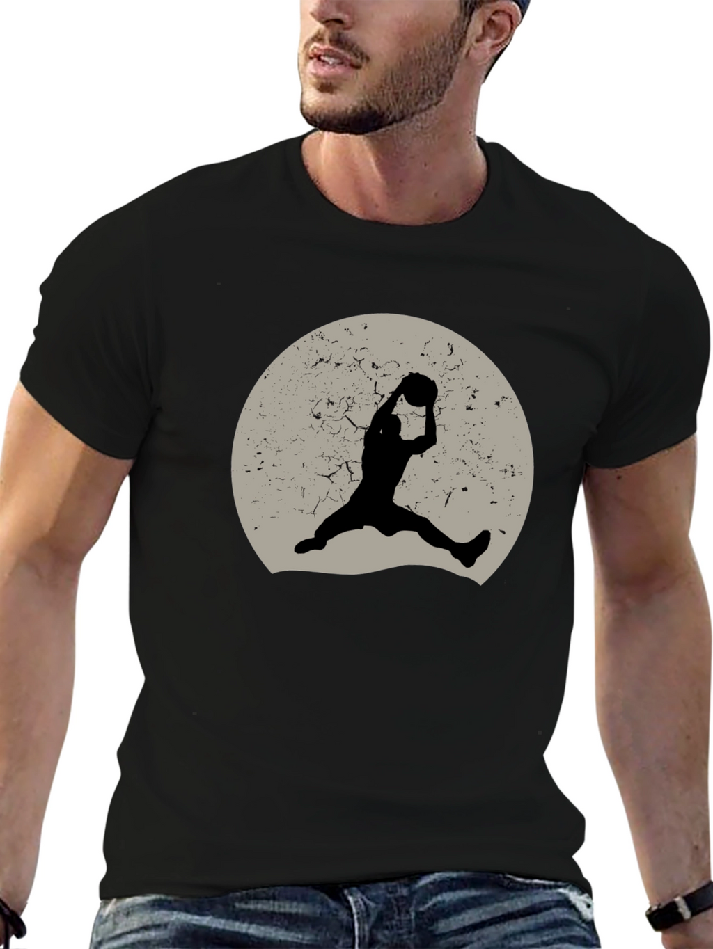 Retro Basketball Silhouette Graphic Tee - Black