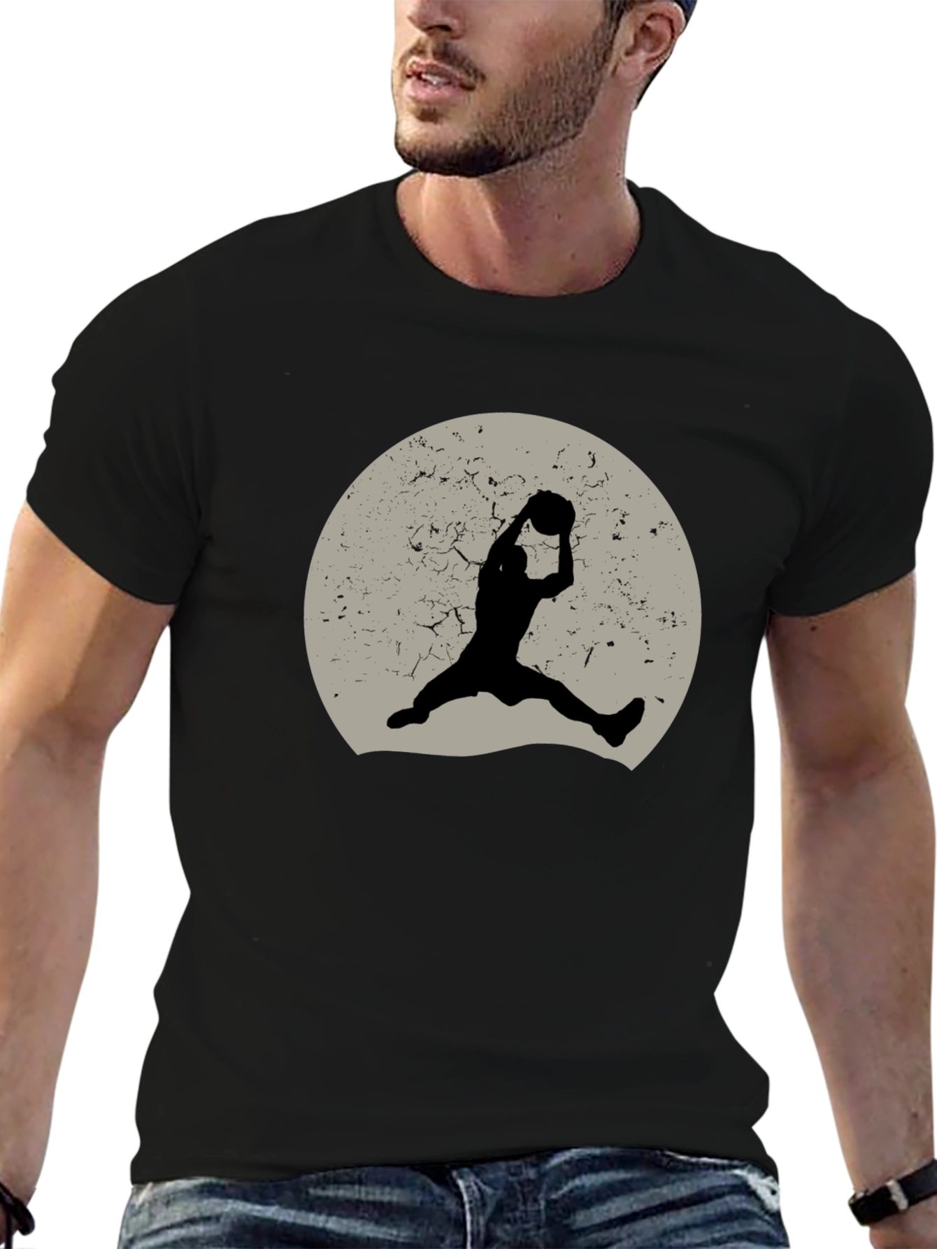 Retro Basketball Silhouette Graphic Tee - Black