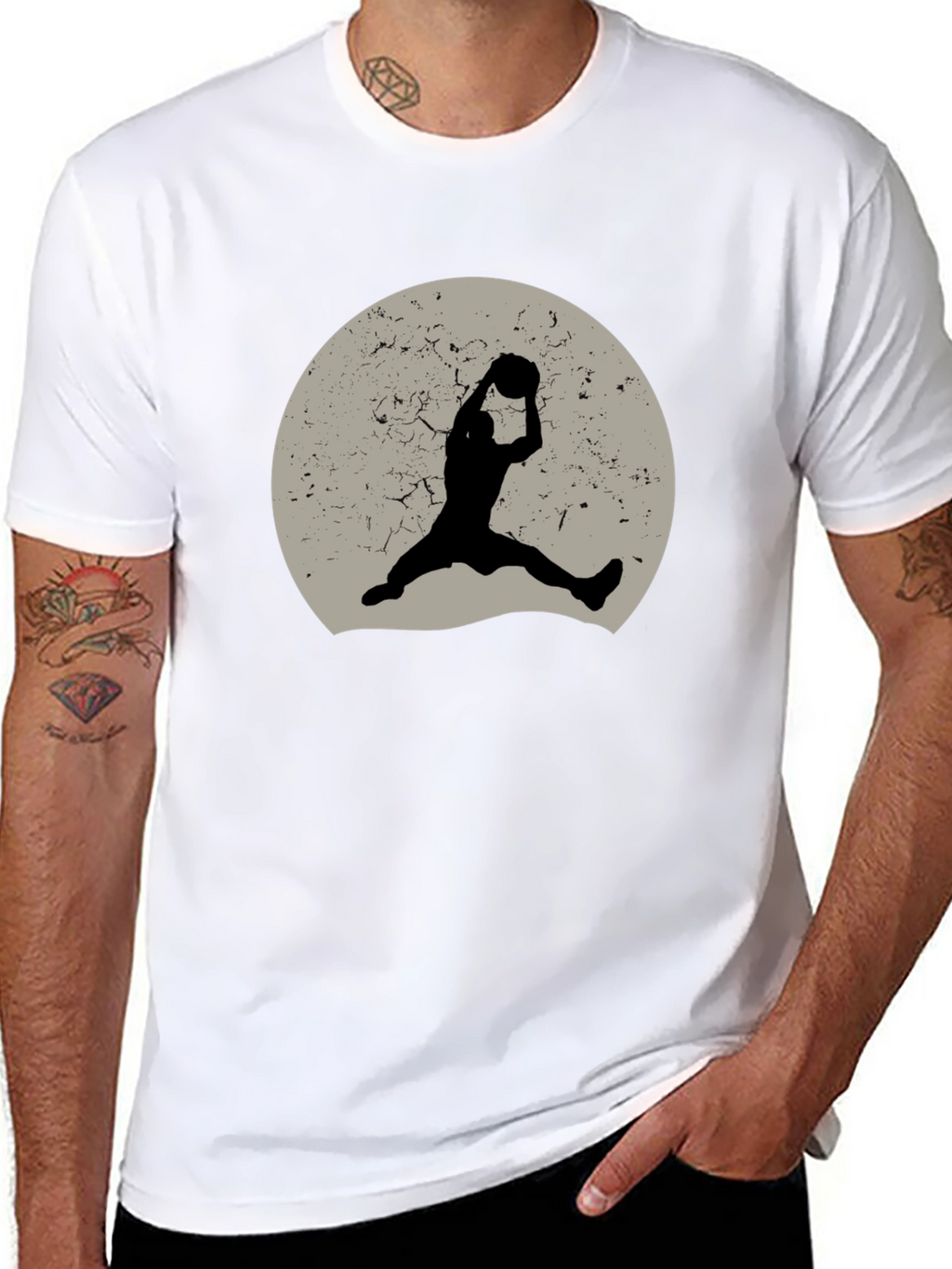 Retro Basketball Silhouette Graphic Tee - Black