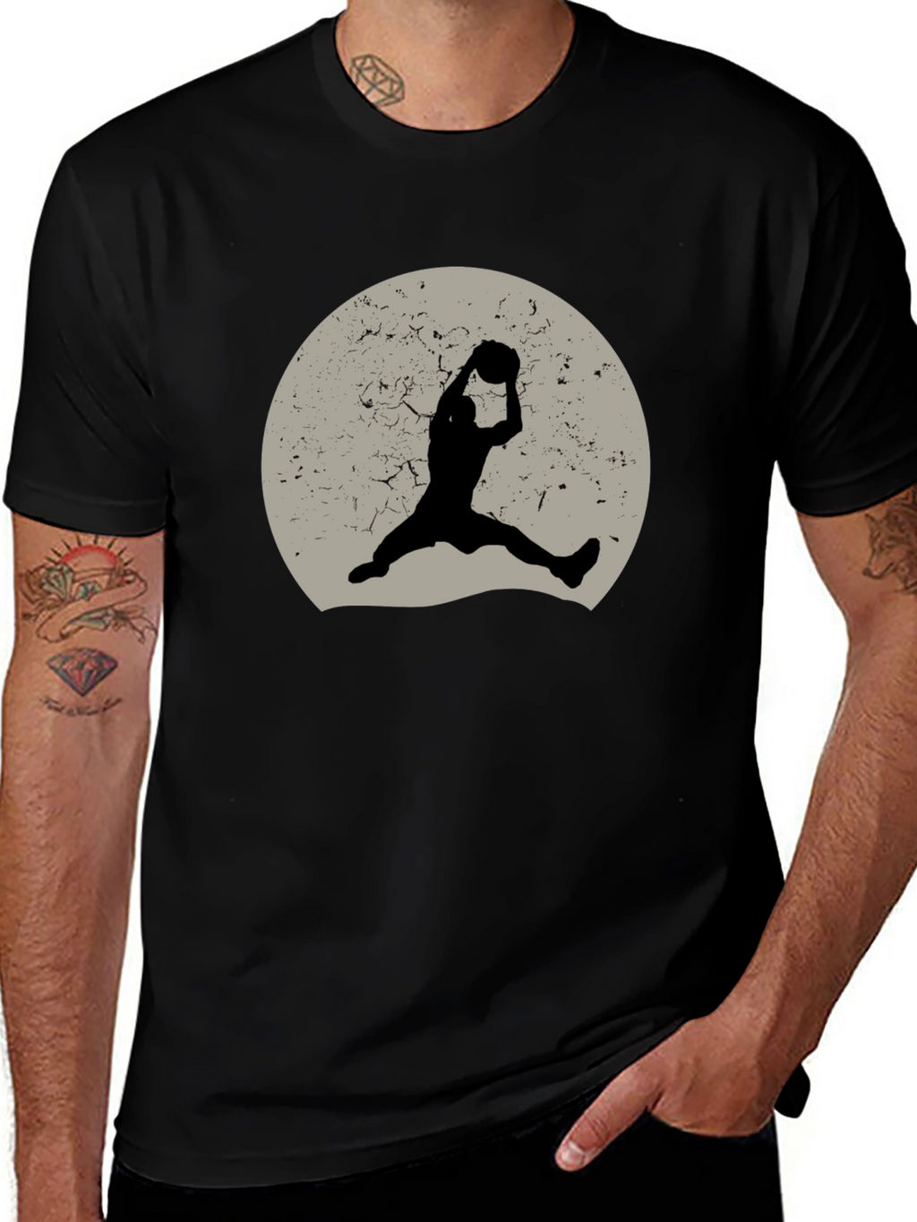 Retro Basketball Silhouette Graphic Tee - Black