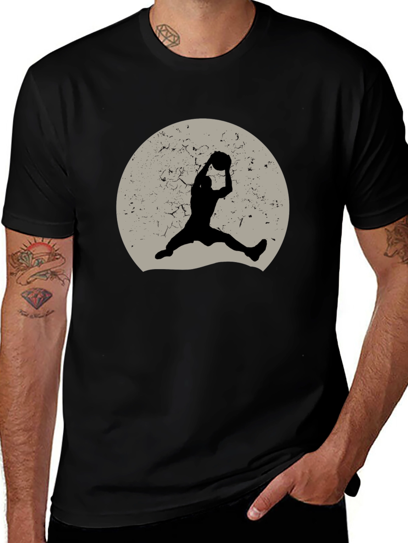 Retro Basketball Silhouette Graphic Tee - Black