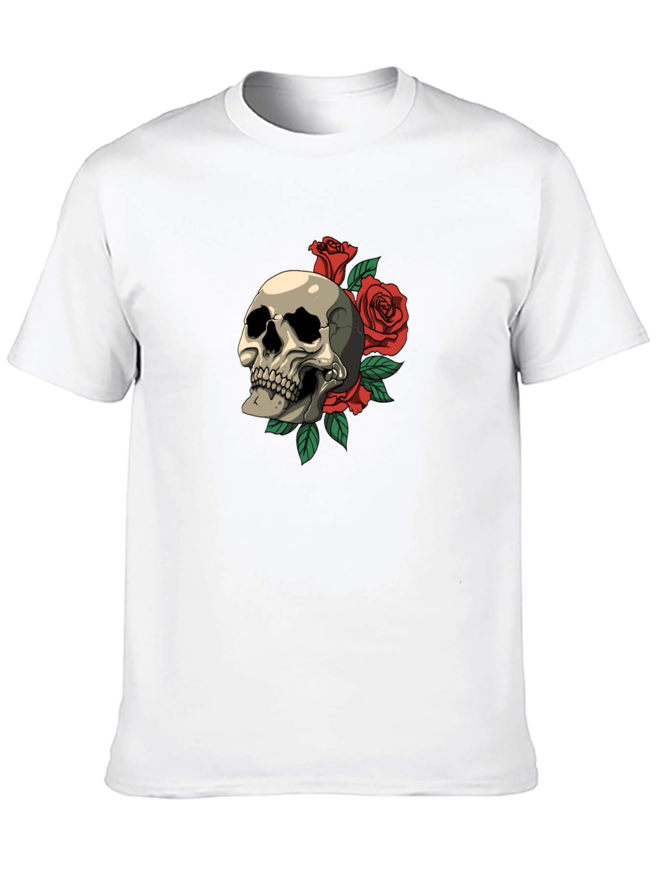 Skull & Roses Graphic Print T-Shirt - Classic Style