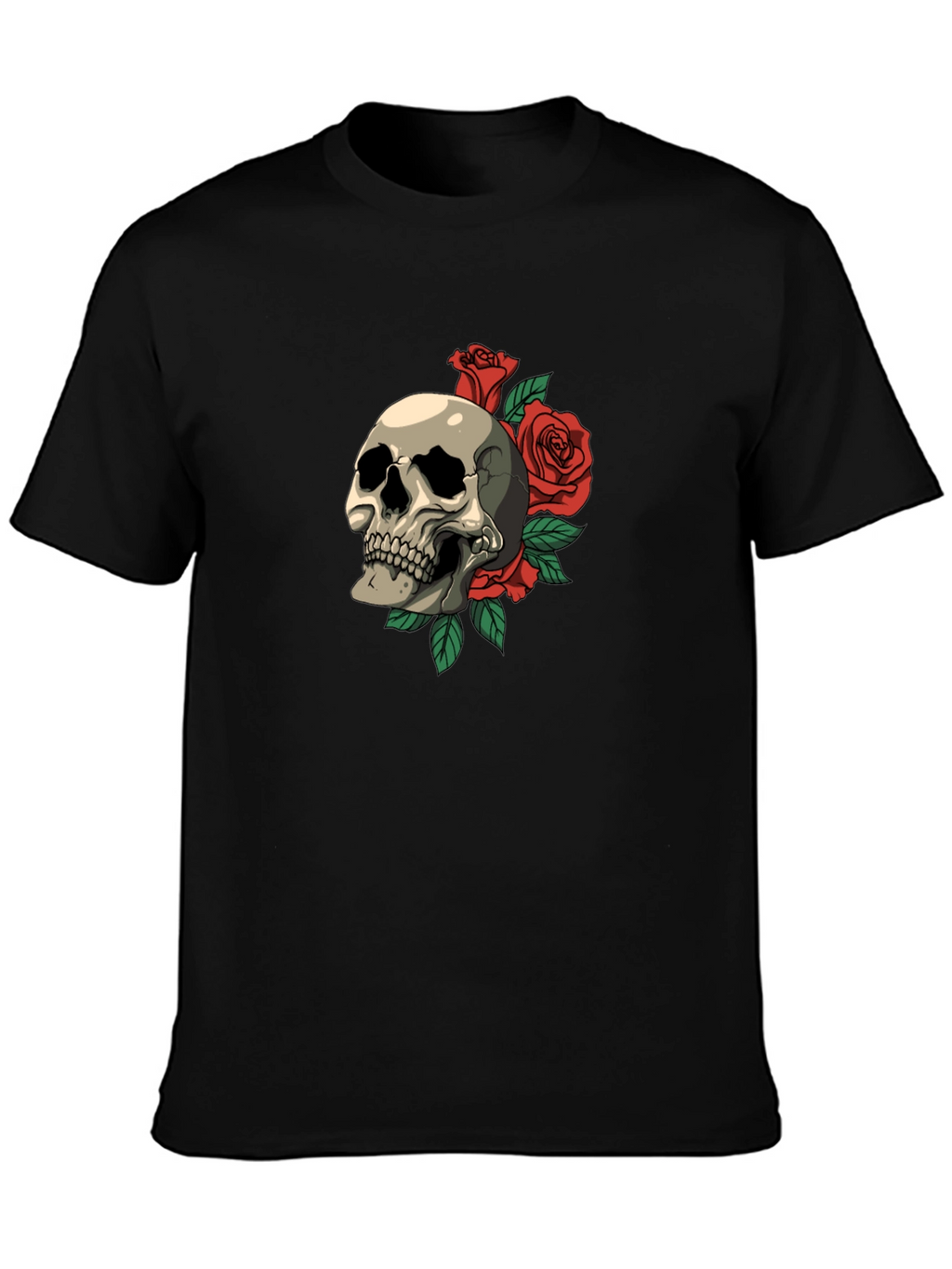 Skull & Roses Graphic Print T-Shirt - Classic Style