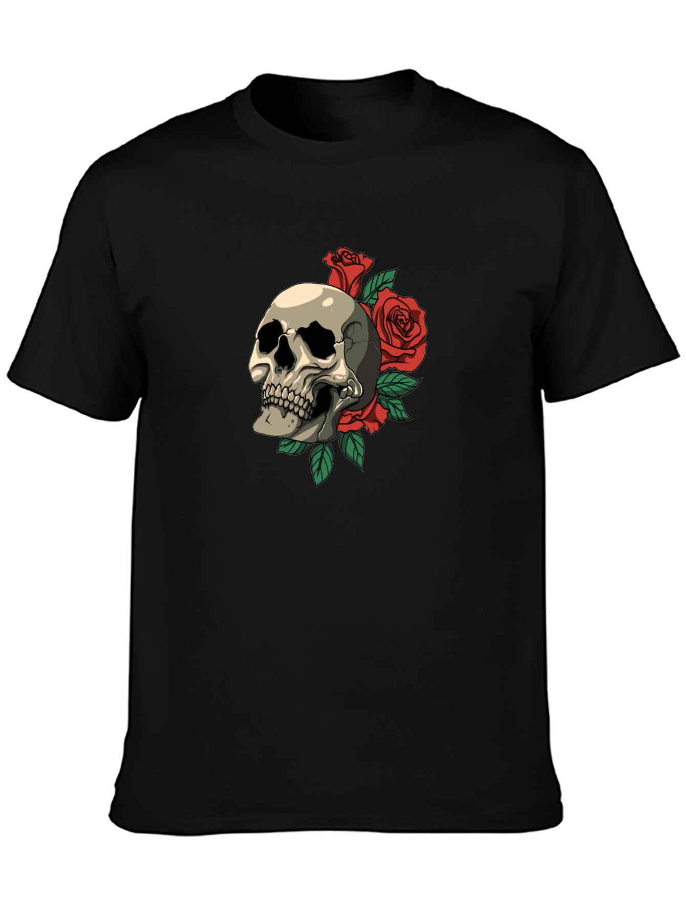 Skull & Roses Graphic Print T-Shirt - Classic Style