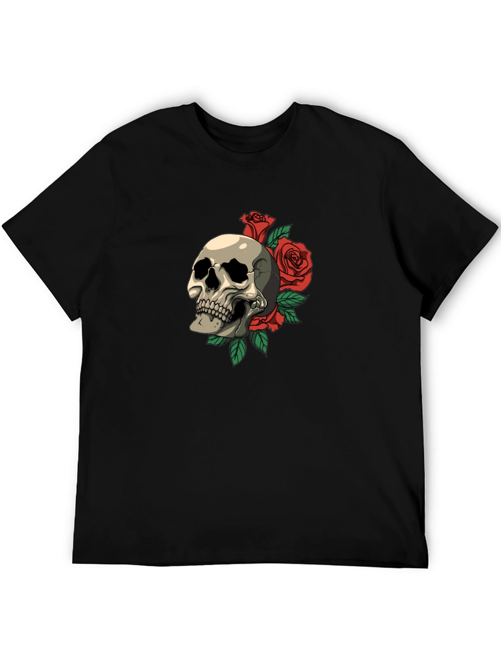 Skull & Roses Graphic Print T-Shirt - Classic Style