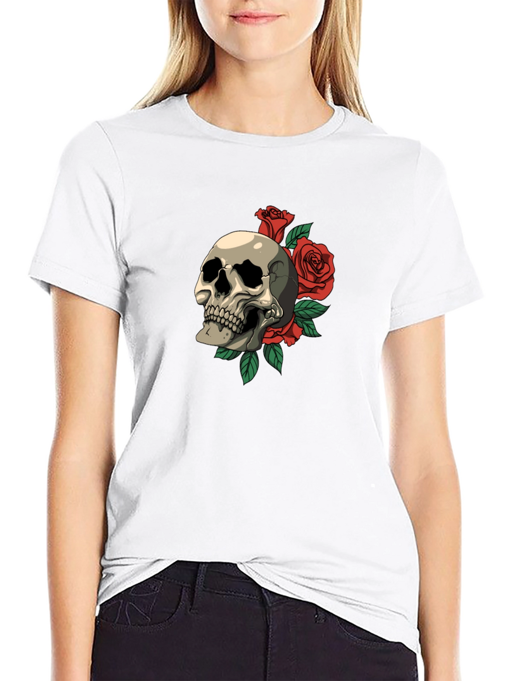 Skull & Roses Graphic Print T-Shirt - Classic Style