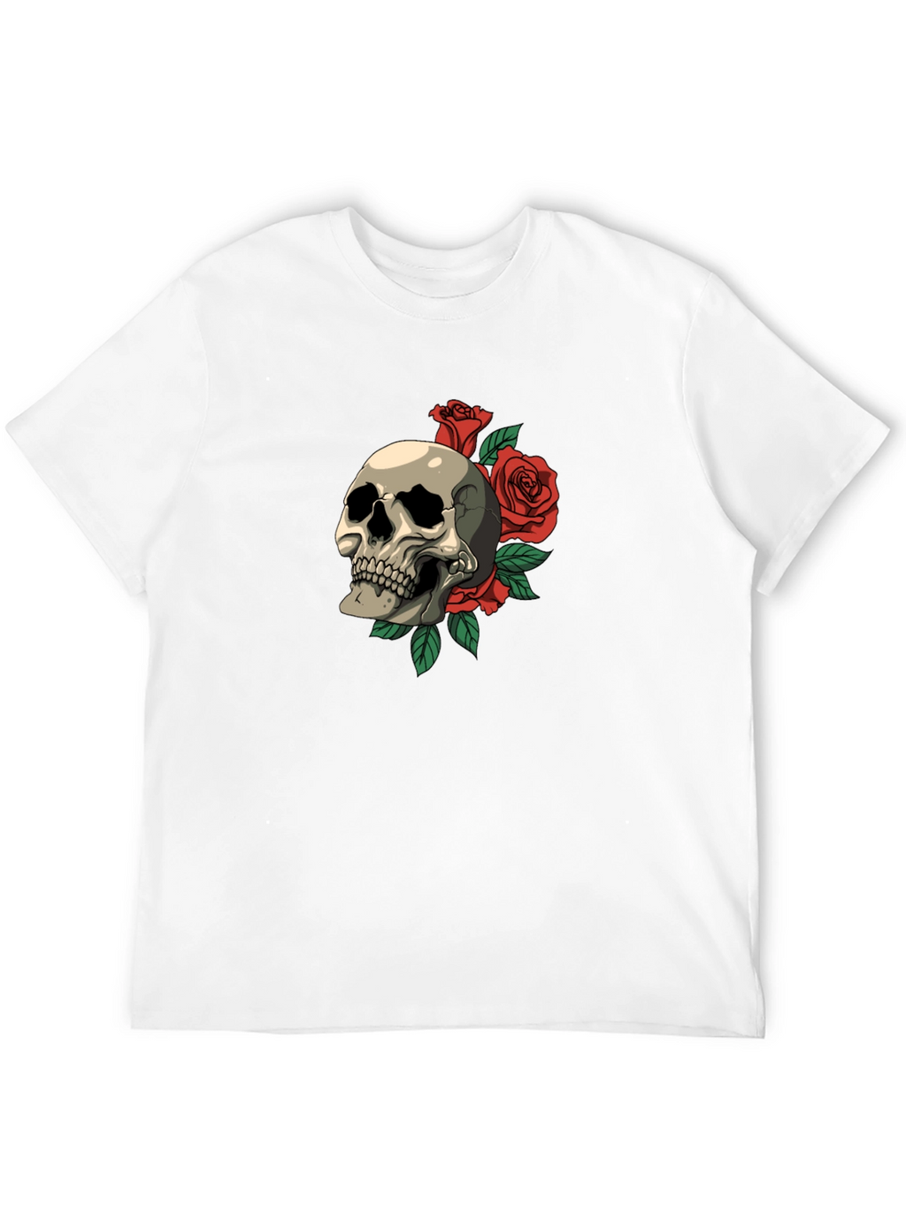 Skull & Roses Graphic Print T-Shirt - Classic Style