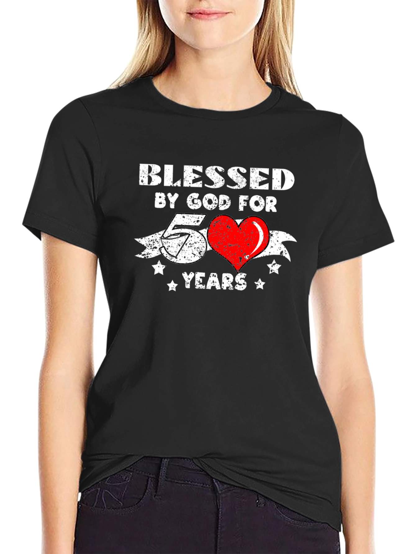 Blessed by God 50 Years Black Graphic Tee