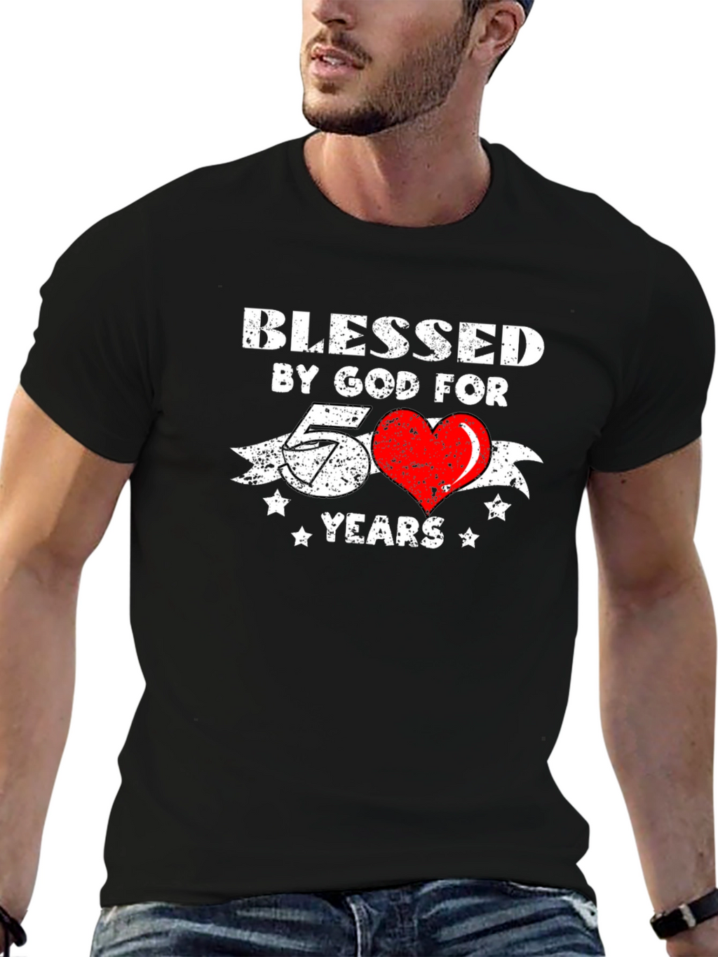 Blessed by God 50 Years Black Graphic Tee