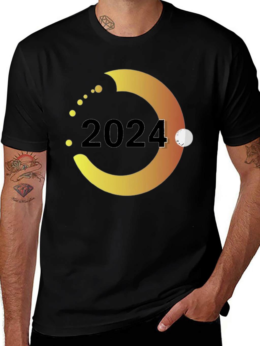 2024 Gradient Circle Graphic Tee - Stylish Black T-Shirt