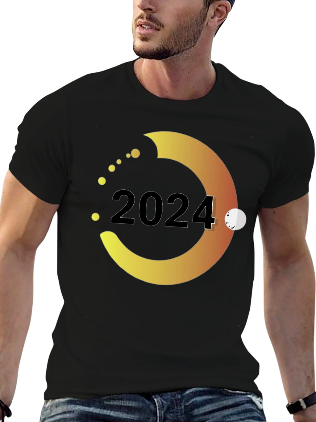 2024 Gradient Circle Graphic Tee - Stylish Black T-Shirt