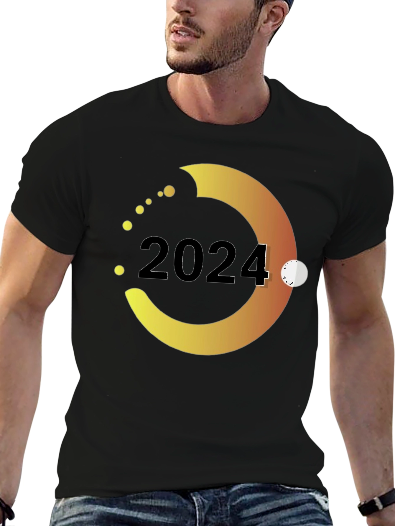 2024 Gradient Circle Graphic Tee - Stylish Black T-Shirt