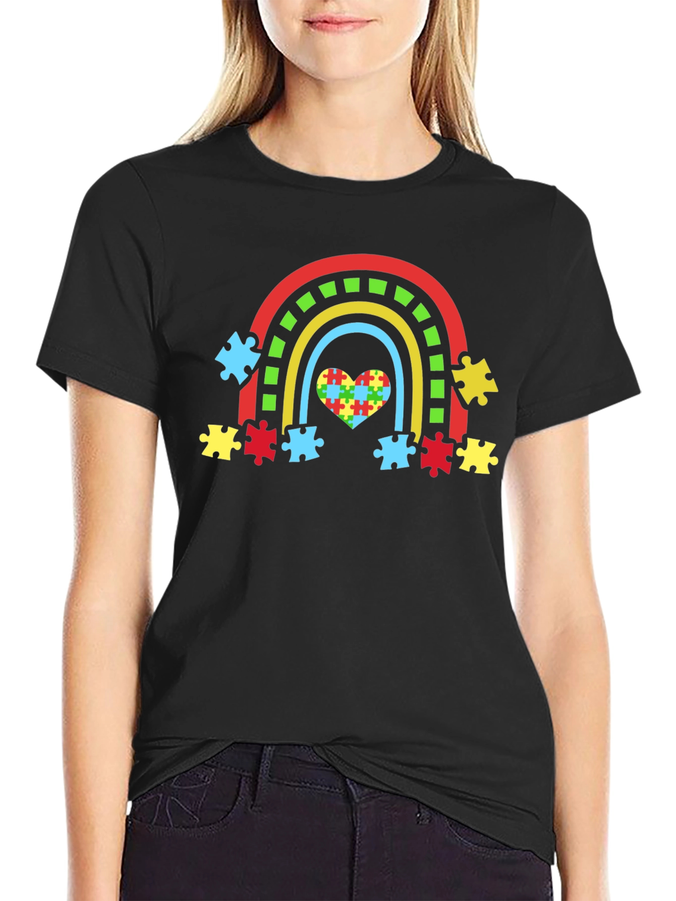 Autism Awareness Rainbow Heart Puzzle T-Shirt