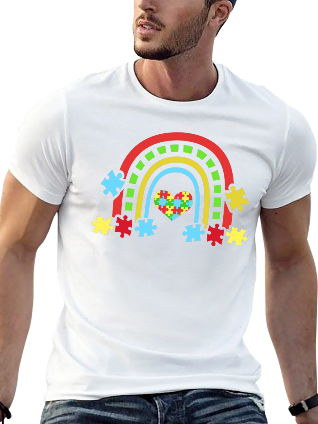 Autism Awareness Rainbow Heart Puzzle T-Shirt