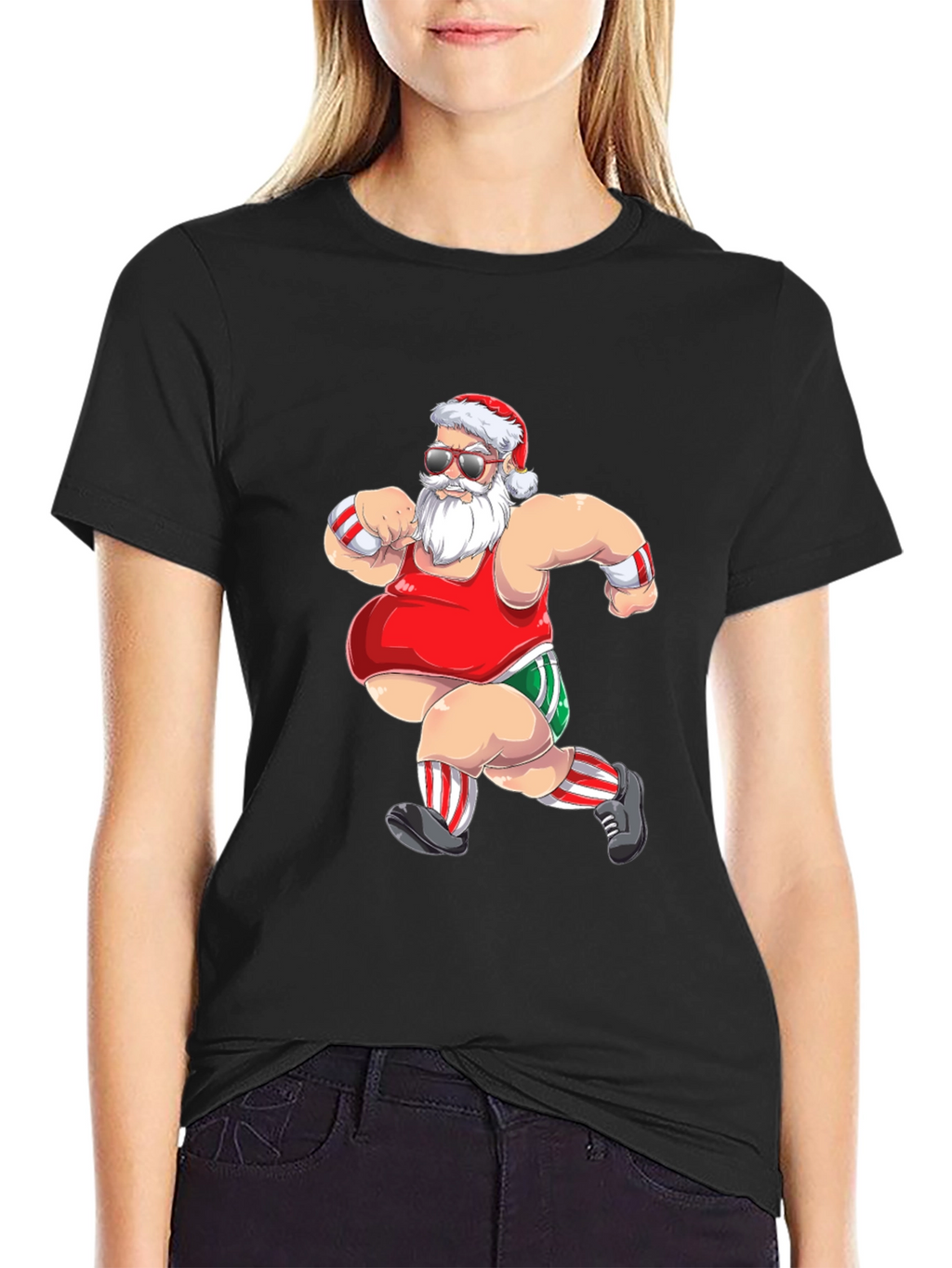Running Santa Graphic T-Shirt - Black