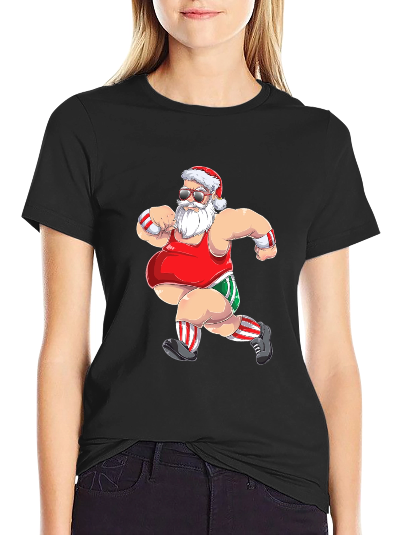 Running Santa Graphic T-Shirt - Black