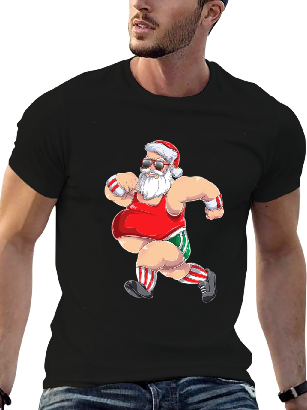 Running Santa Graphic T-Shirt - Black