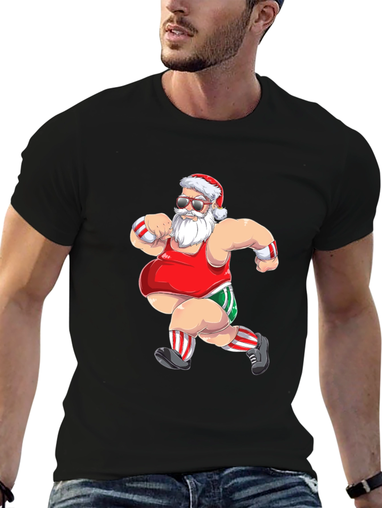 Running Santa Graphic T-Shirt - Black